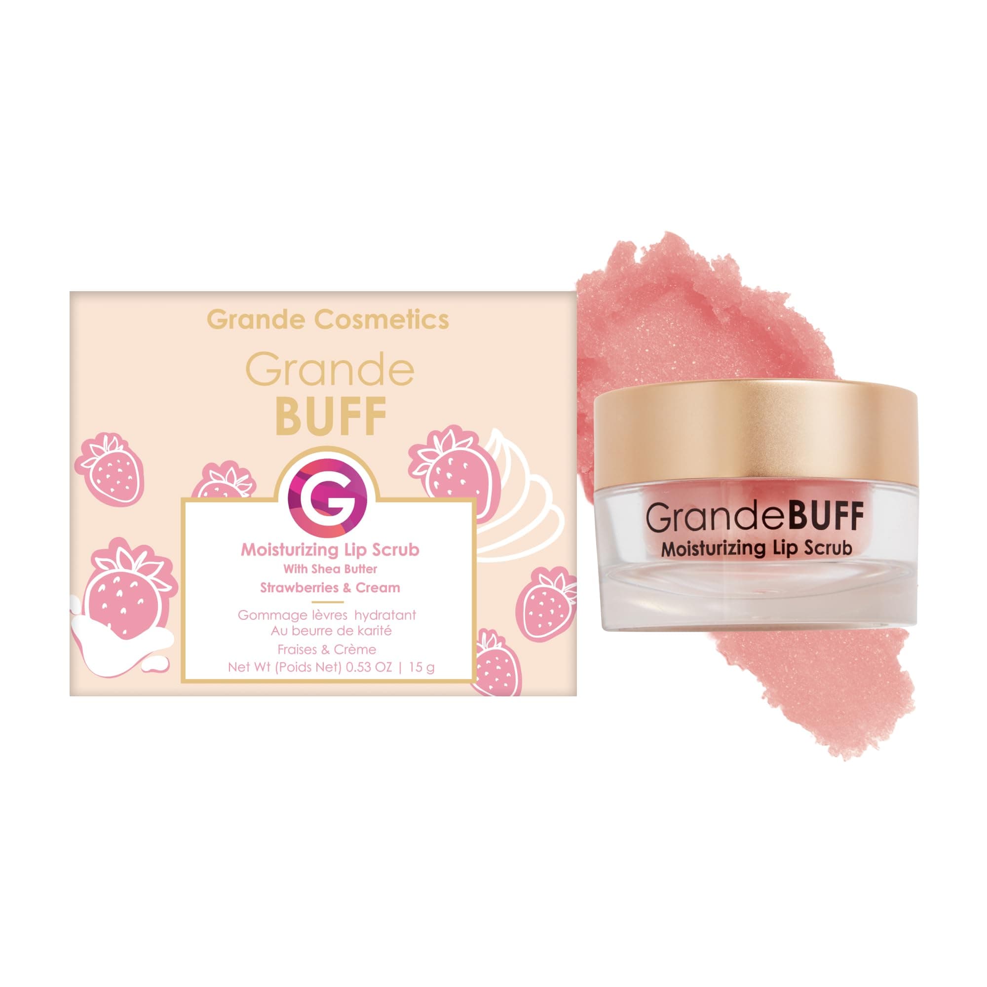 Grande Cosmetics GrandeBUFF Moisturizing Lip Scrub with Mango Butter & Shea Butter - for Smoother, Softer-Looking Lips (0.53 fl oz)