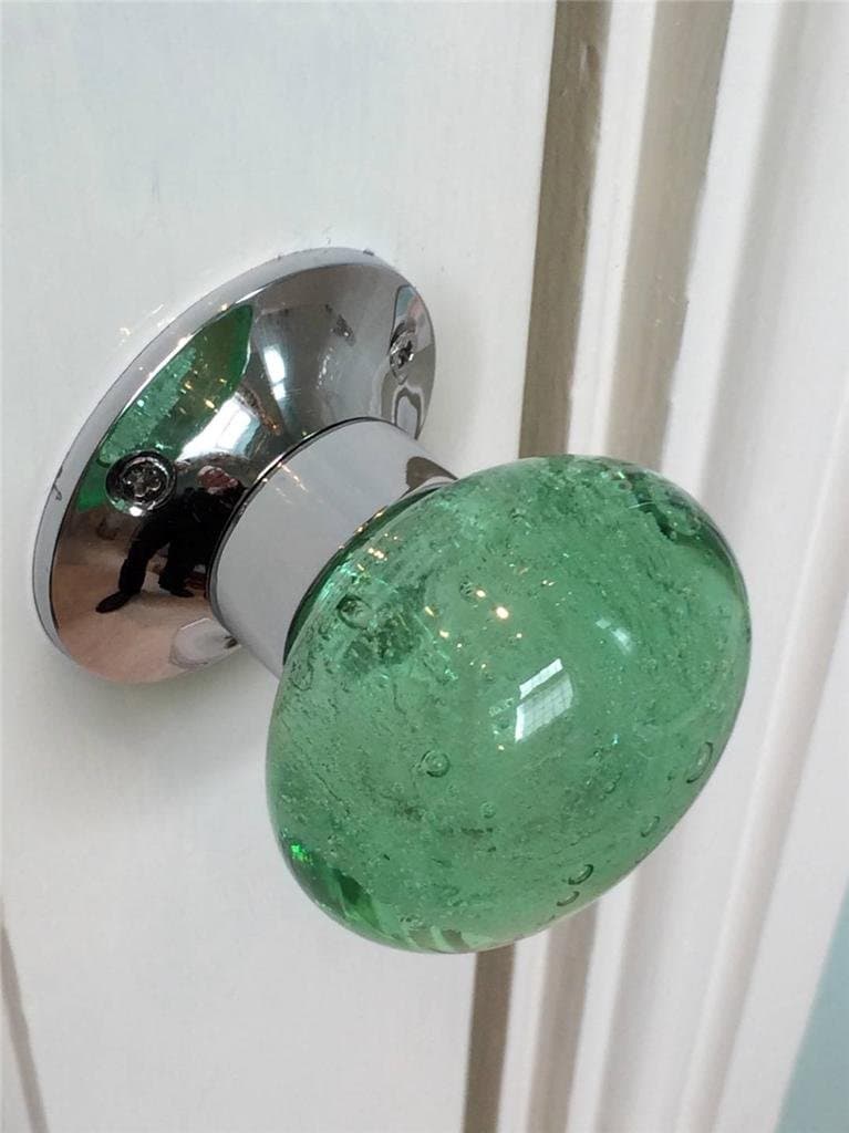 Beautiful Pair of Large Green/Mint Contemporary/Retro Round Smooth Bubble Glass Chrome Mortice Door Knobs/Handles