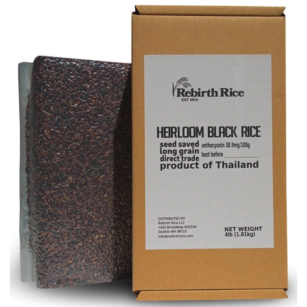 Heirloom Thai Black Rice by Rebirth Rice, 100% all natural, 4lb (64oz), NON-GMO & Direct Trade