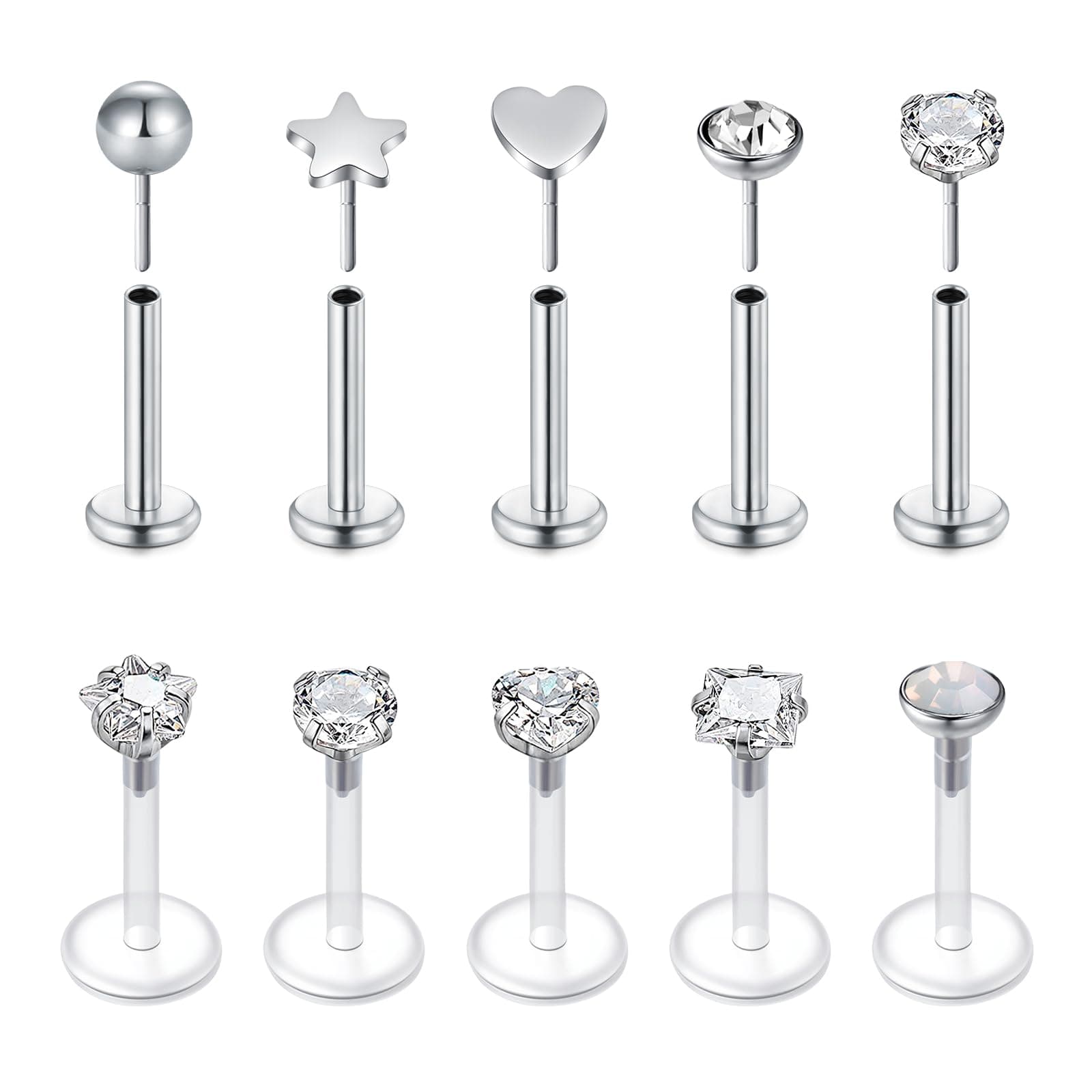 Briana Williams 16G Push in Threadless Flat Back Earrings Stud for Tragus Cartilage Helix Conch Earlobe Lip Labret Medusa Piercing Jewelry