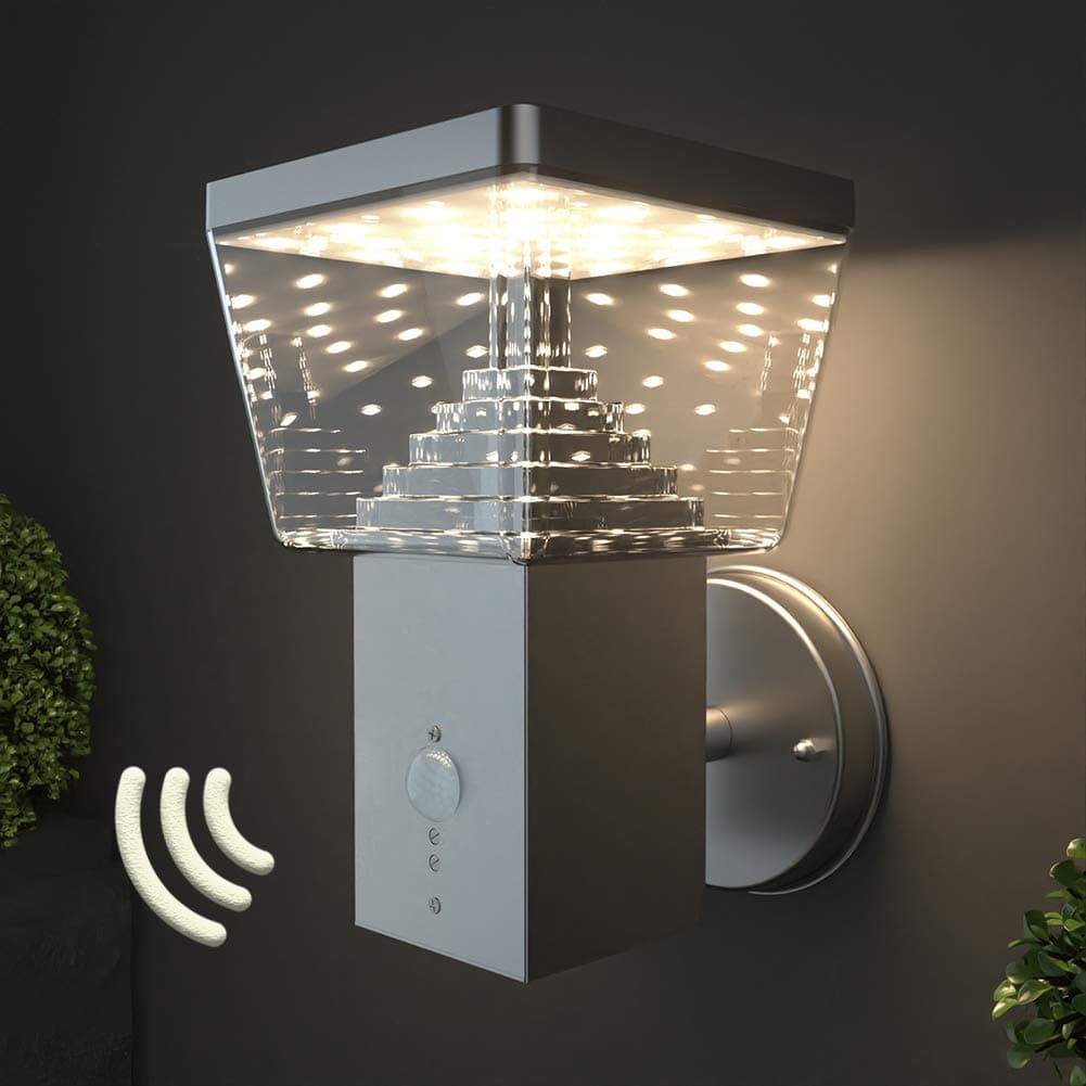 NBHANYUAN Lighting® LED Outdoor Wall Light Fixtures with Motion Sensor Exterior Wall Sconce Stainless Steel Weatherproof 3000K Warm Light Front Door Porch Light 9.5W 1000LM .[Energy Class A+]