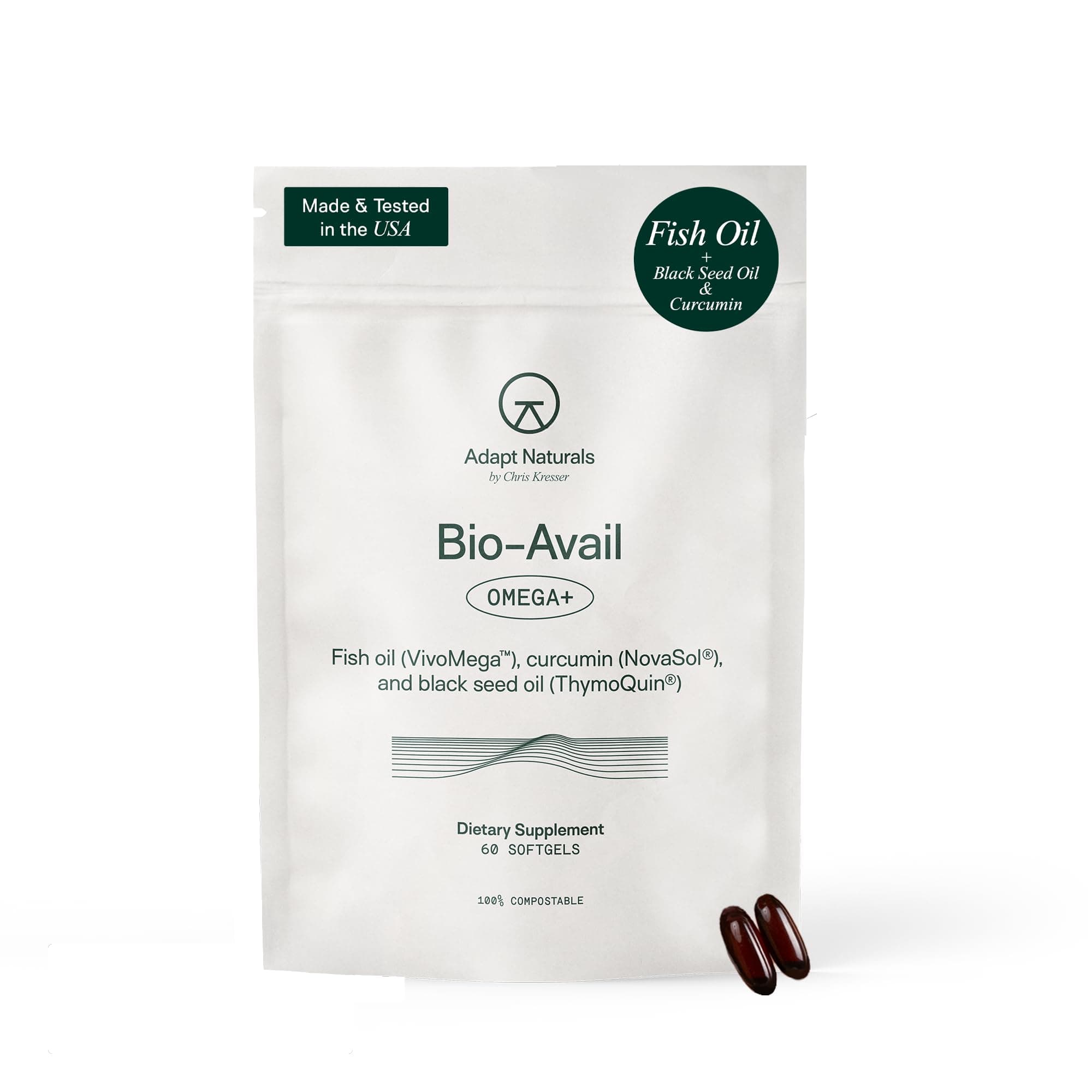 - Adapt Naturals Omega 3 Fish Oil Supplement with Bioavailable Curcumin & Black Seed, 1500mg Fish Oil EPA DHA Omega 3 Fatty Acids to Support Joints, Muscles & Heart | Unflavored - 30 Days Supply