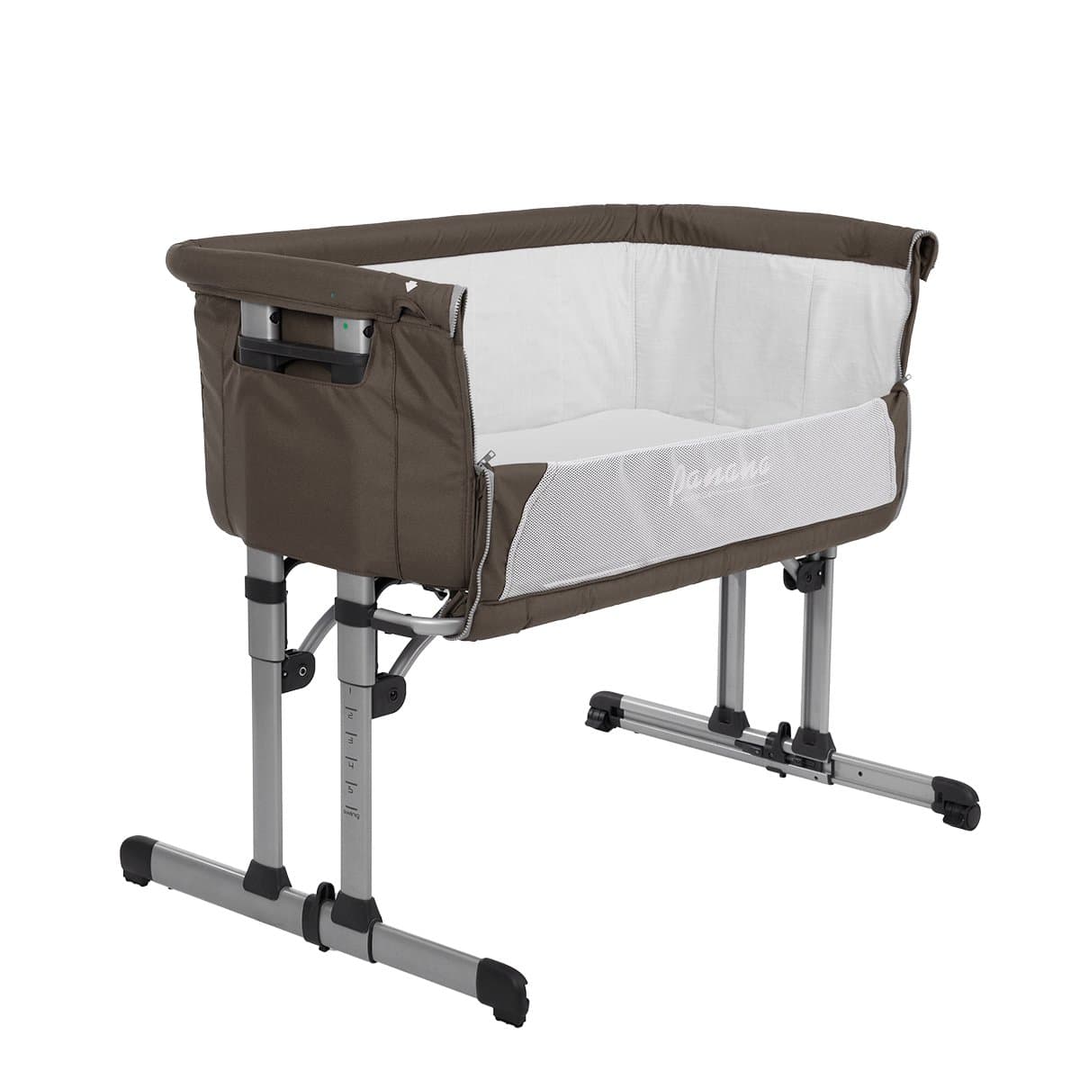 MissSnower Next to me Side Sleeping Crib with Mosquito Net and Carry Bag, Fixed and Swing 2 in 1 Baby Bed, Brown