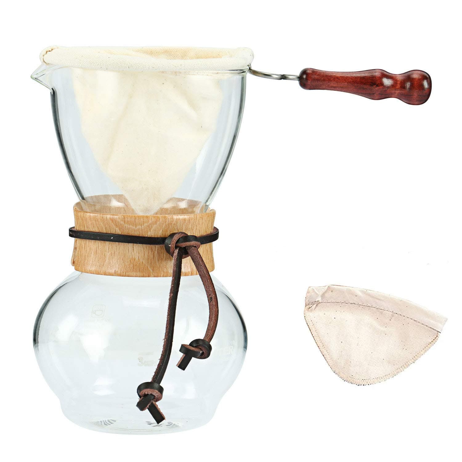 Homend Woodneck Coffee Brewer 480CC 3-4cups Coffee Maker, Woodneck Coffee Drip Pot Heat Resist Glass Coffee with 1 Extra Filter (for a Total of 2 Filters)