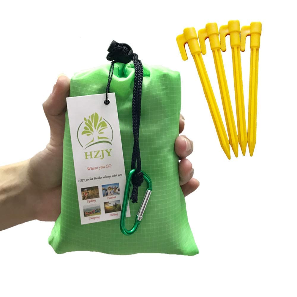 Outdoor Blanket (71" x 55") -Compact, Lightweight, Sand Proof Pocket Blanket Best Mat for The Beach, Hiking, Travel, Camping, Festivals with Pockets, Loops, Stakes, Carabiner