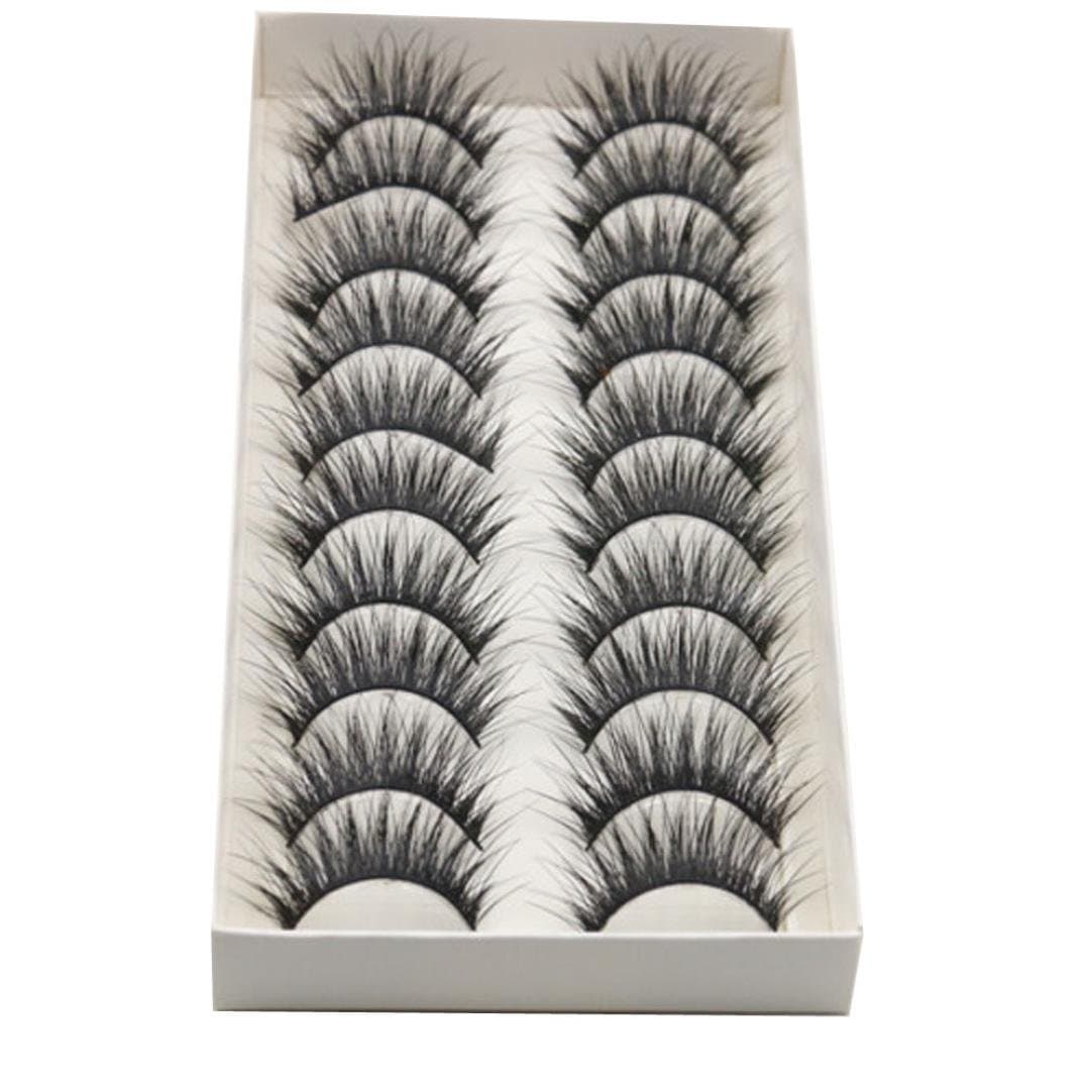 GCIYAEN 10 Pair/Lot Thick Long Crisscross False Eyelashes Fake Eye Lashes Flexible Wispy False lashes for Beautiful Natural Looking Black