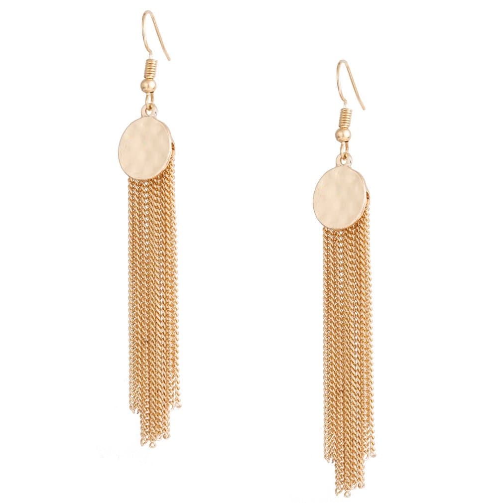 HSWE Tassel Earrings Coin Matel Round Chain Tassel Dangle Ear Hook (Gold)