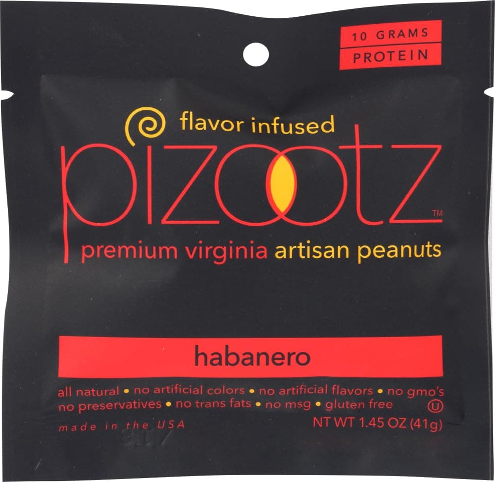 PIZOOTZ Habanero Flavor Infused Peanuts, Premium Virginia Gourmet, 1.45 Ounce (Pack of 18)