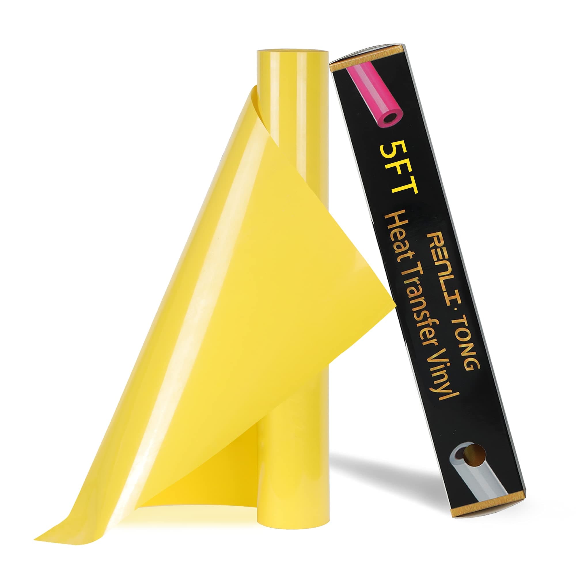 Stretch HTV Iron on Vinyl 12Inch by 5ft Roll HTV Yellow Heat Transfer Vinyl for T-Shirt HTV Vinyl Roll for Criut, Easy to Cut & Weed for Heat Vinyl(Yellow)