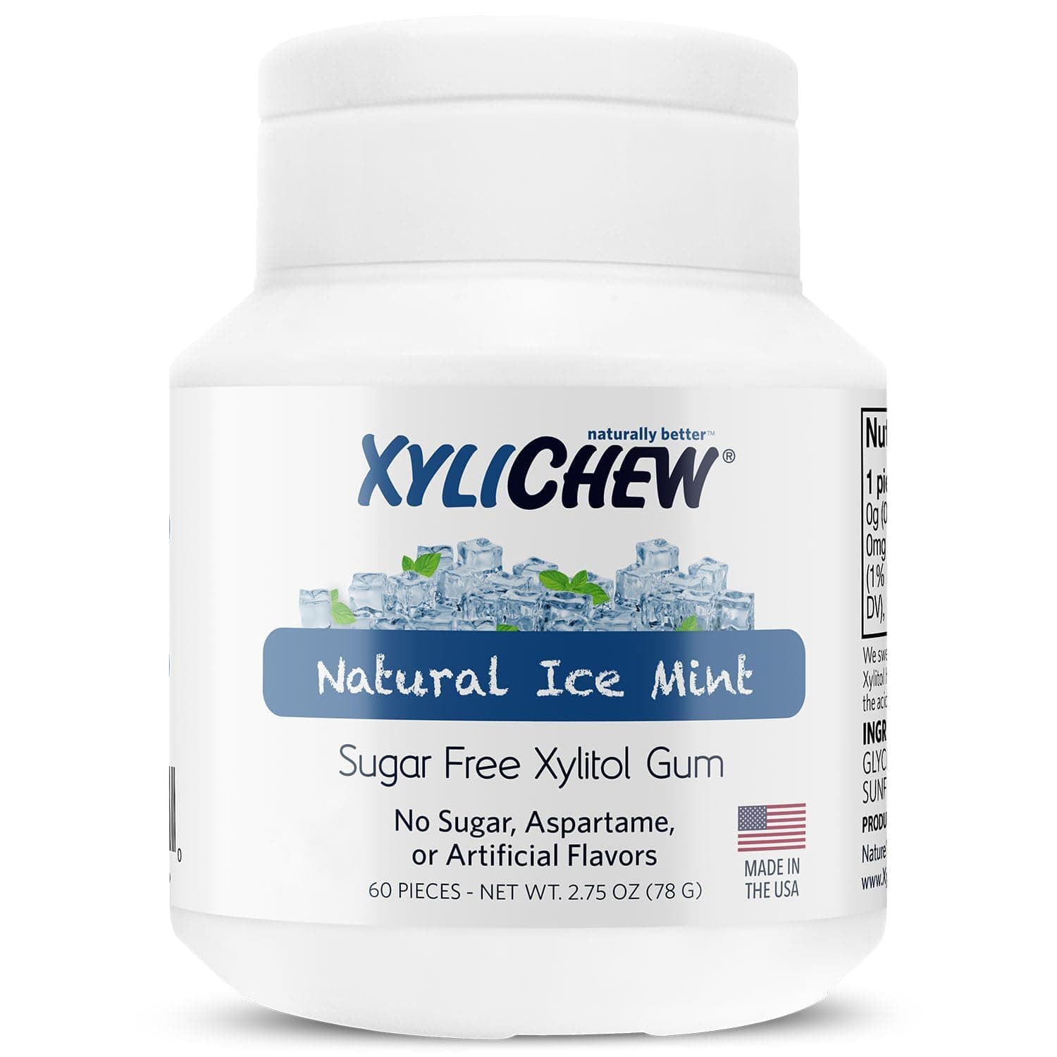Xylichew 100% Xylitol Chewing Gum Jars - Non GMO, Gluten, Aspartame, and Sugar Free Gum -Bad Breath and Dry Mouth 60 Count