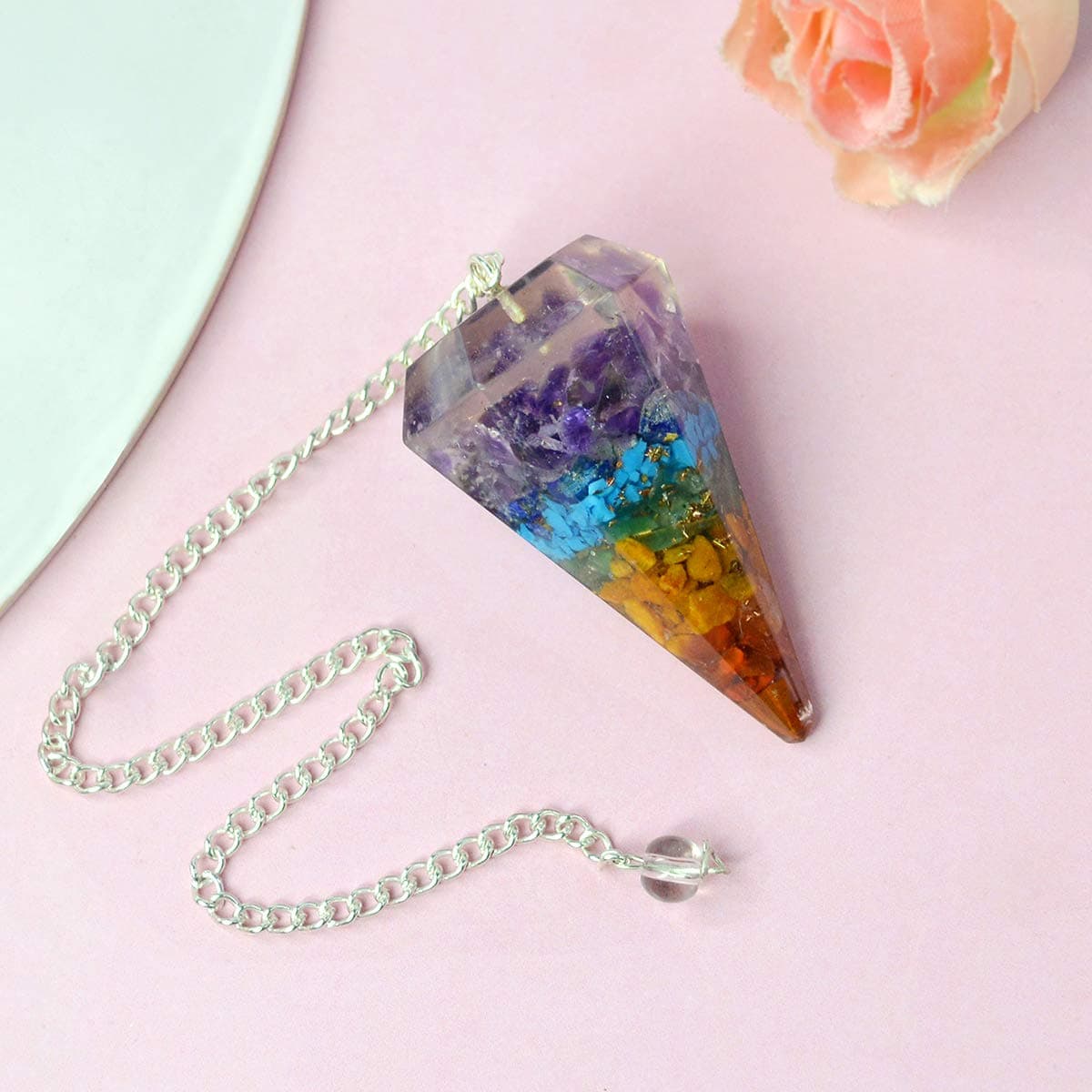 Natural Action 7 Chakra Dowser Pendulum Orgone Crystal Stone Dowser Pendulum Dowsing For Healing Gemstones (Color : Multi)