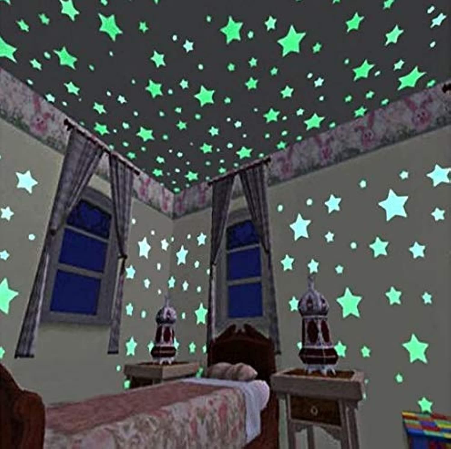 100PCS 3cm Multi-Color Stars Glow in The Dark Luminous Fluorescent Wall Stickers for Baby Kid's Nursery Room-Stars Plastic Luminous Wall Stickers for Bedroom Decoration Home Ceiling Wall