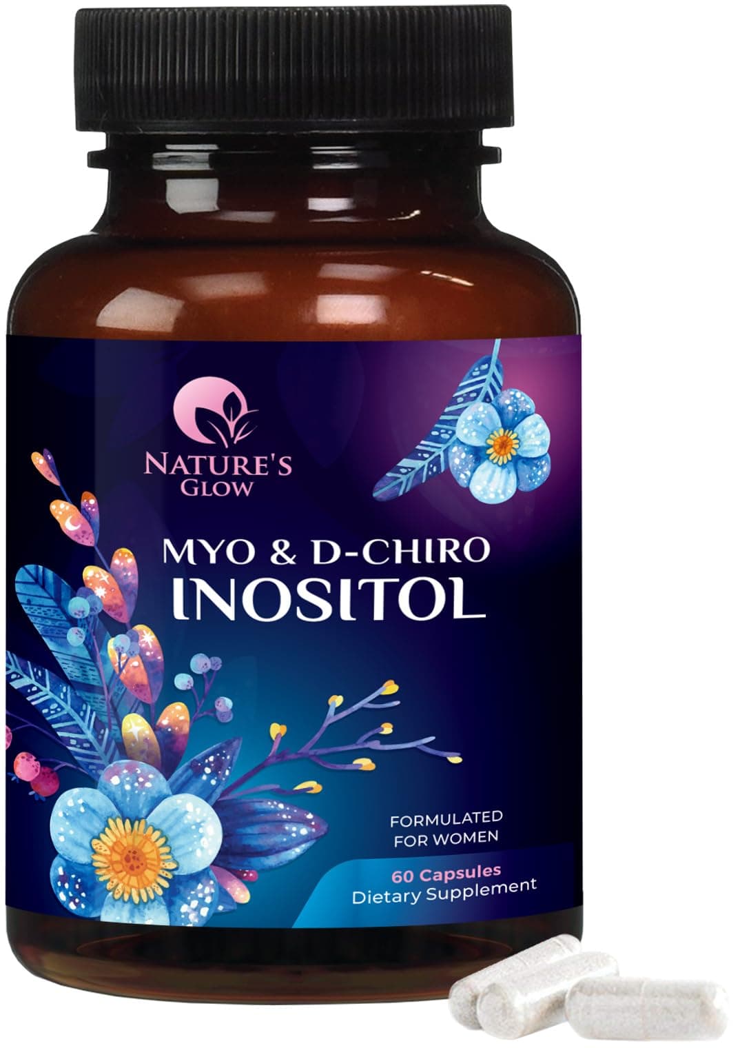 Myo-Inositol & D-Chiro Inositol 1025mg - 40:1 Ideal Ratio for Ovarian Support, Vegan Myo & D Chiro Supplement for Women's Natural Balance and Hormone Support, Vitamin B8, Non-GMO - 60 Capsules