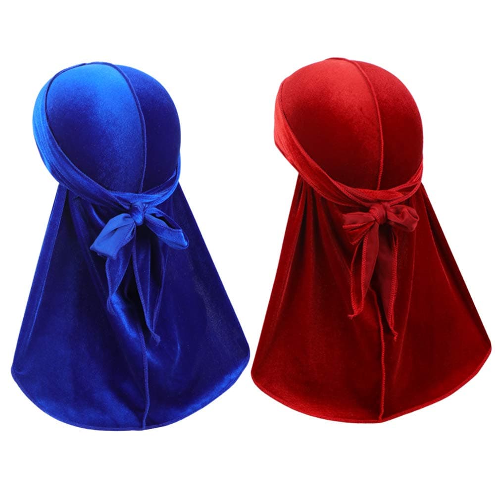 Velvet Men Durag –Premium Durag Cap Headwraps (2PCS) with Extra Long Tail and Wide Straps for 360 Waves