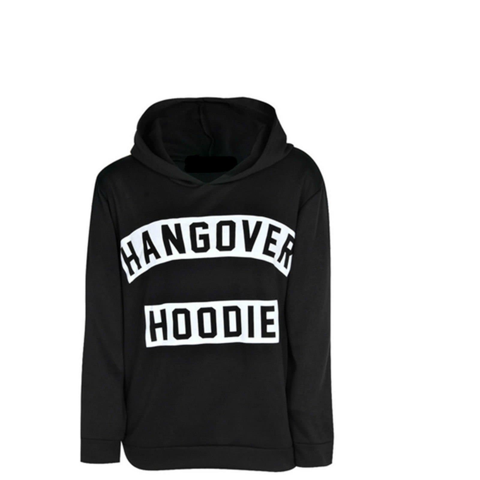 New Womens Hangover Hoodies Print Long Sleeve Ladies Top Sweatshirt Size 8-14 (X-Large 14, Black)