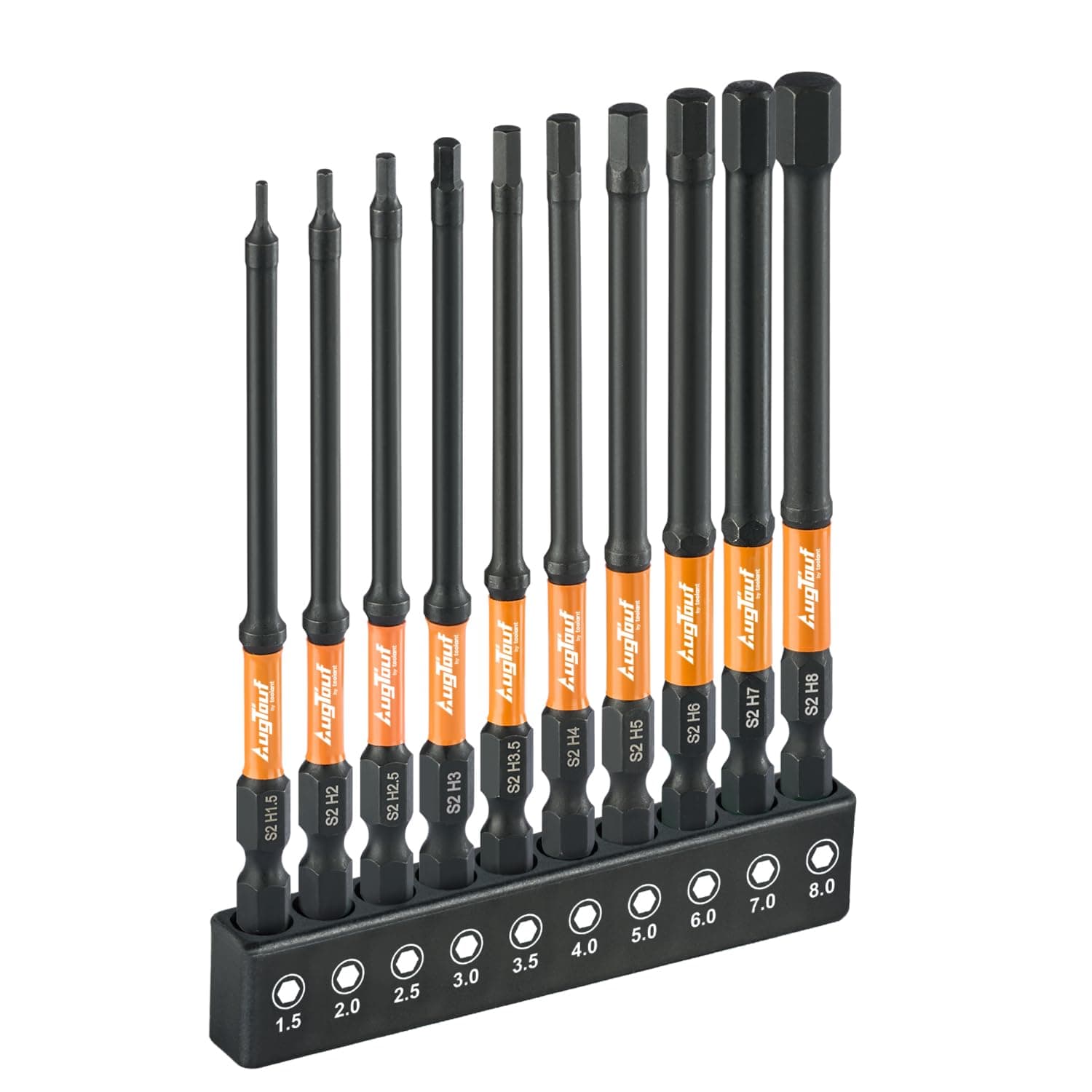 Impact Hex Head Allen Wrench Drill Bit Set 10pcs (Metric), 1/4" Hex-Shank S2 Steel Hex Bits Set, CNC Machined Tips with Magnetism, 4" Long with Storage Box