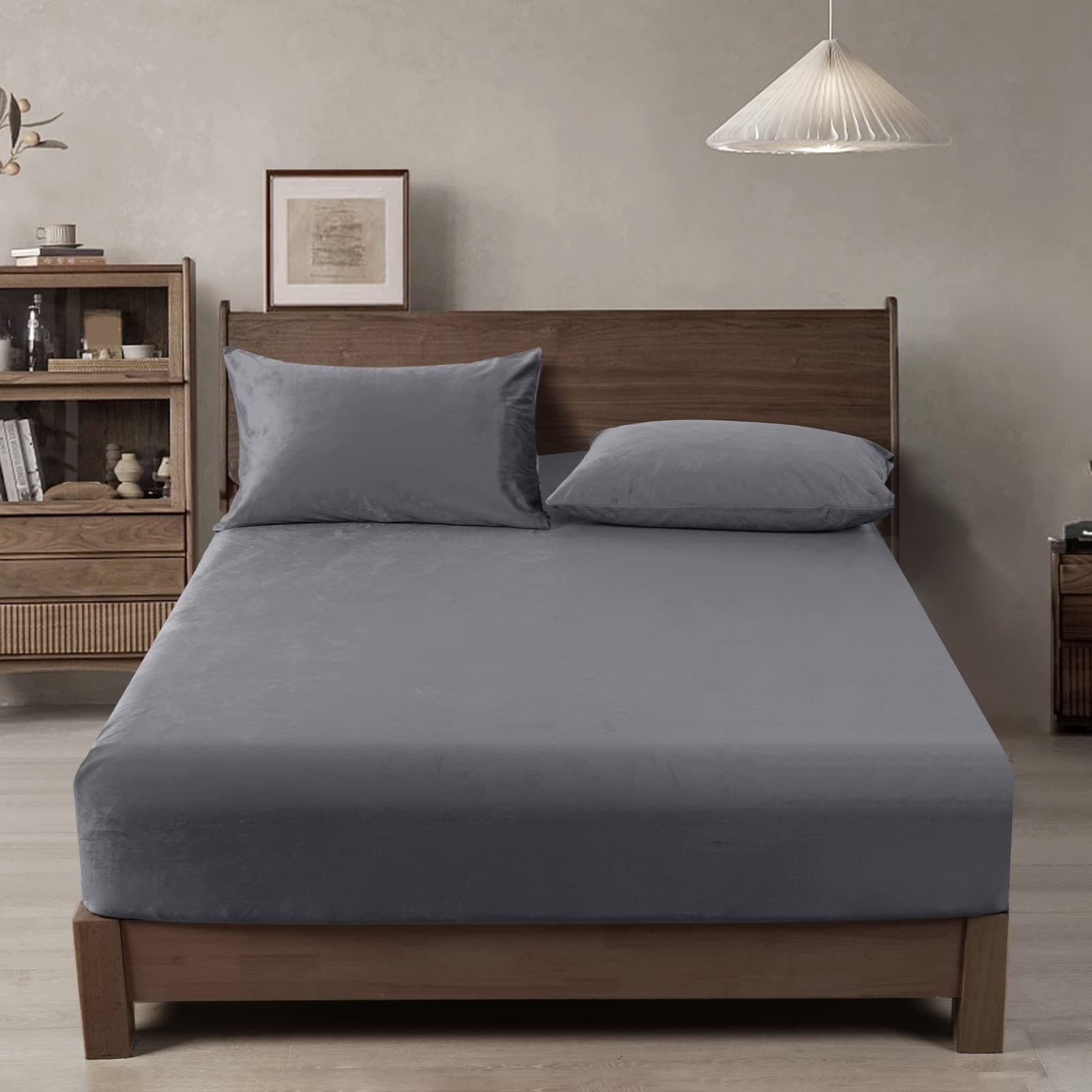 PHFTruly Velvet Fitted Sheet Twin Size, 1 Pack Luxury Super Soft Cozy Comfy Bed Sheets with 15'' Deep Pocket,Suitable for Fall Winter and Spring, No Pillowcases, Grey