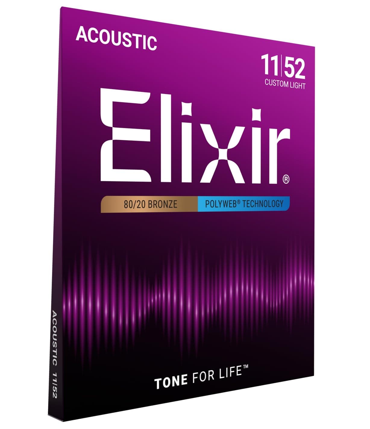 Strings, Acoustic Guitar Strings, 80/20 Bronze with POLYWEB Coating, Longest-Lasting Warm Tone with Comfortable Feel, 6 String Set, Custom Light 11-52