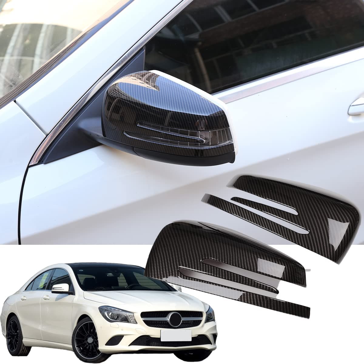 For Mercedes Benz A CLA GLA GLK Class W176 W117 X156 X204 2014-2017 Carbon Fiber Side Rear View Mirror Cover Trim