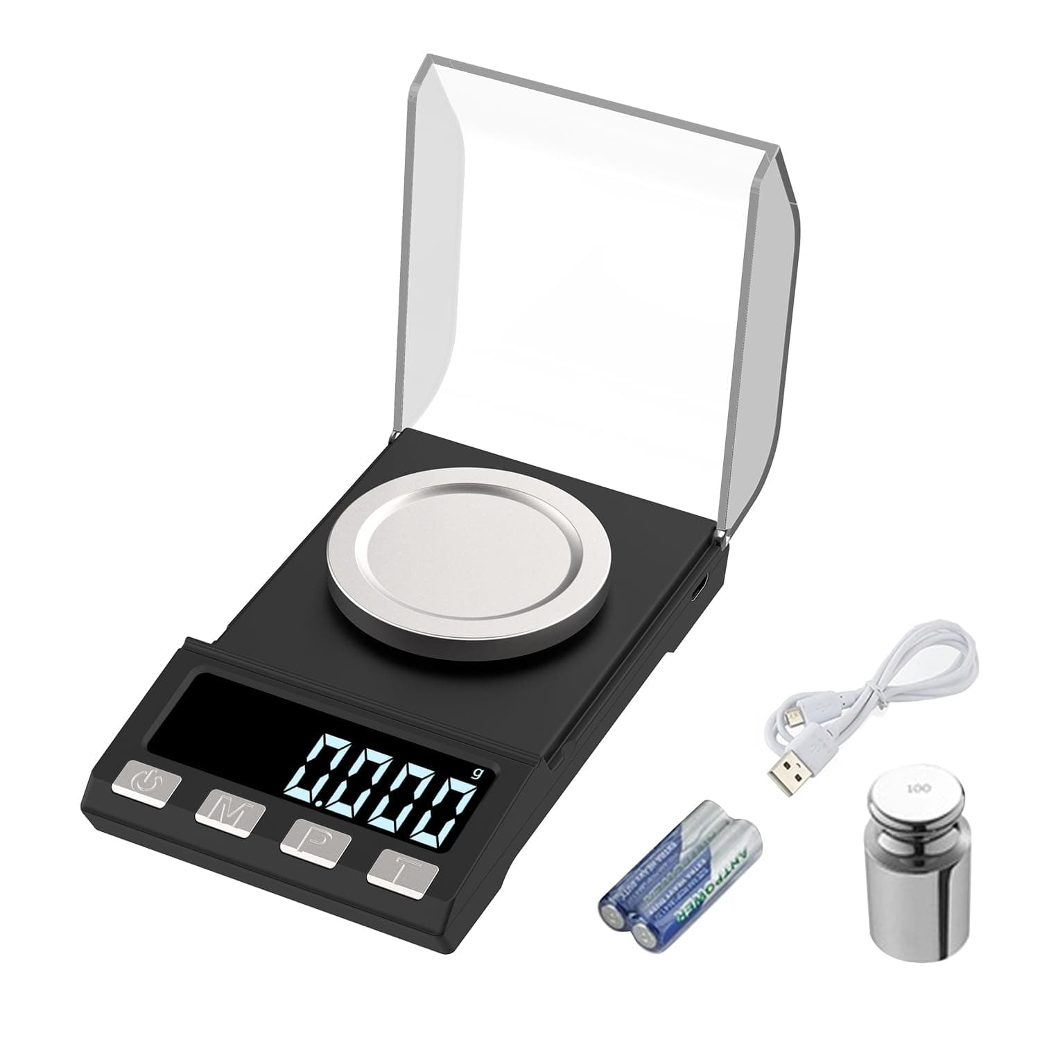 Digital Milligram Scale 100g/0.001g rechargeability, High Precision Portable Jewelry Scale, Powder Scale, Micro Scale for Powder Medicine, Gold, Gem, Reloading, Calibration Weight