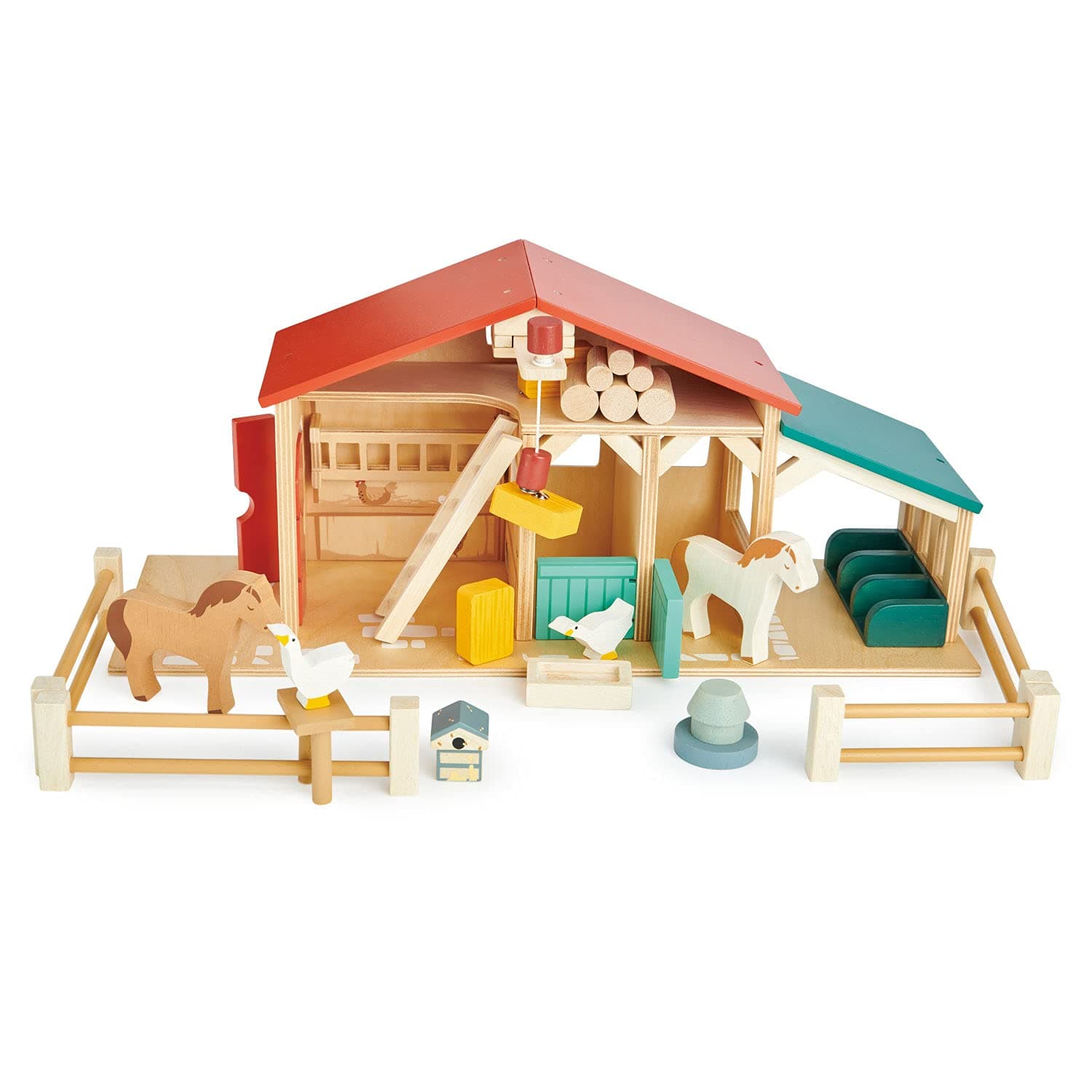 Wooden Farm Set - Complete With Yard Fence Animals and Lots of Accessories - Imaginative Play for Children Ages 3+