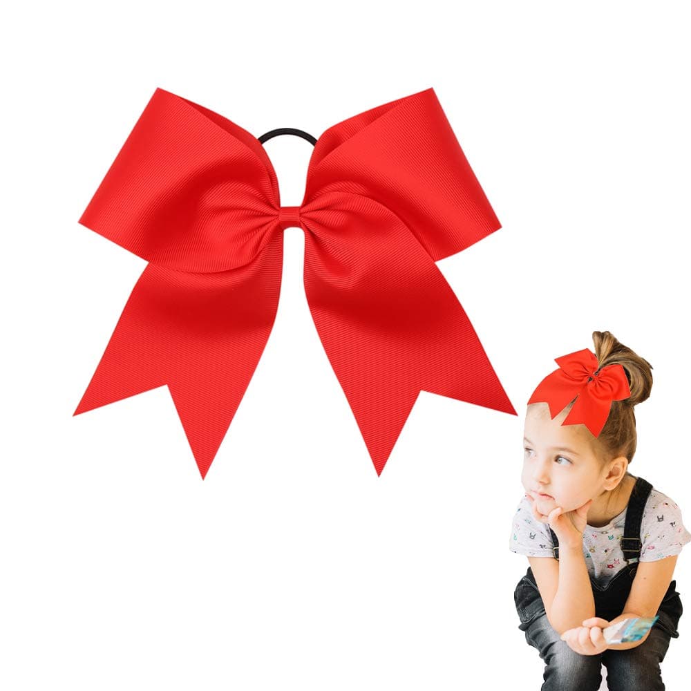 Oaoleer 8" Jumbo Large Cheer Bows Ponytail Holder Elastic Band Handmade Boutique Hair Accessories for Cheerleading Teen Girls College Women Sports (1PCS, Red)