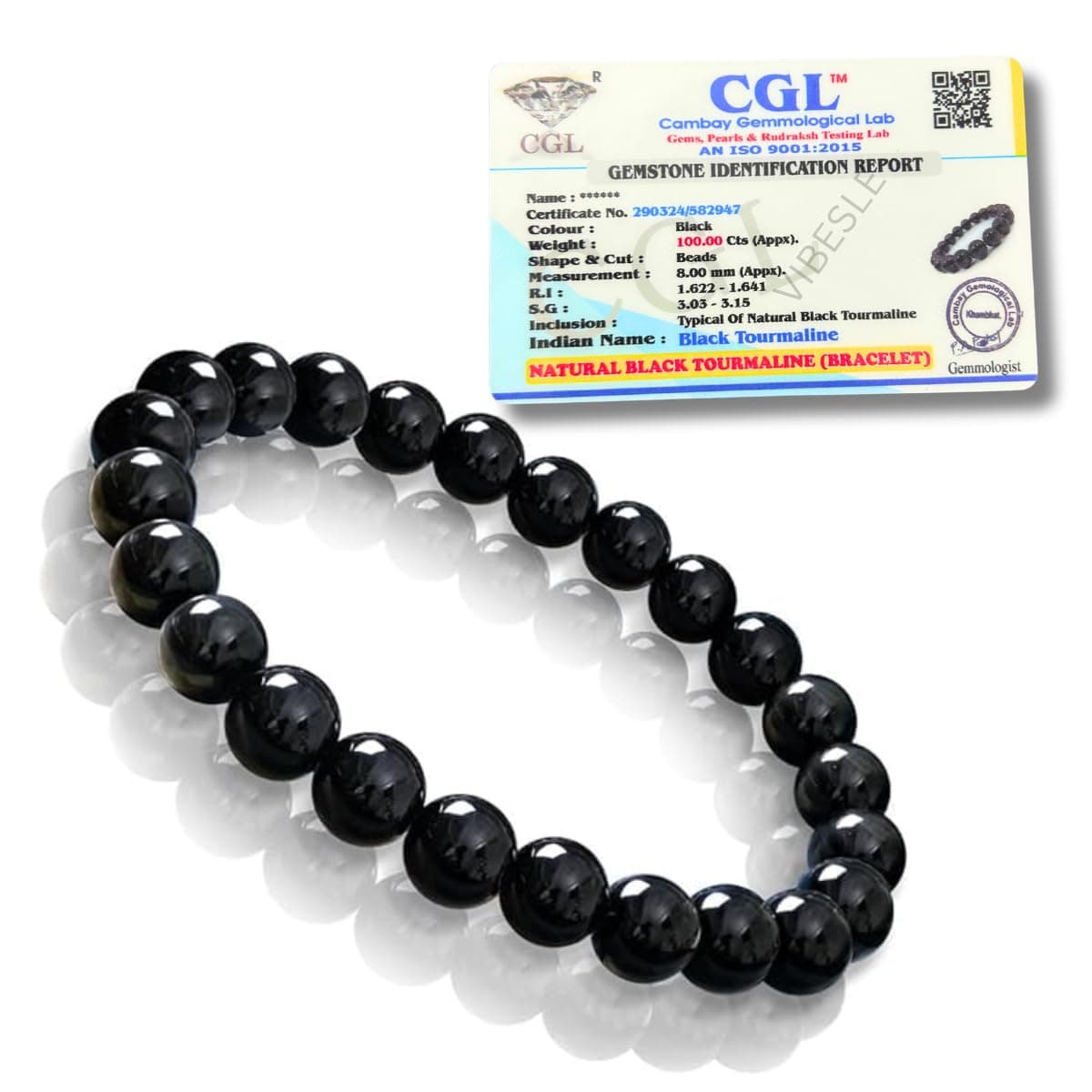 VIBESLEOriginal Black Tourmaline Crystal Bracelet For Women, Men and Teens- 8mm Round Beads for Protection Healing, Positivity, Evil Eye, and Nazar - Energised Black Stone Bracelet