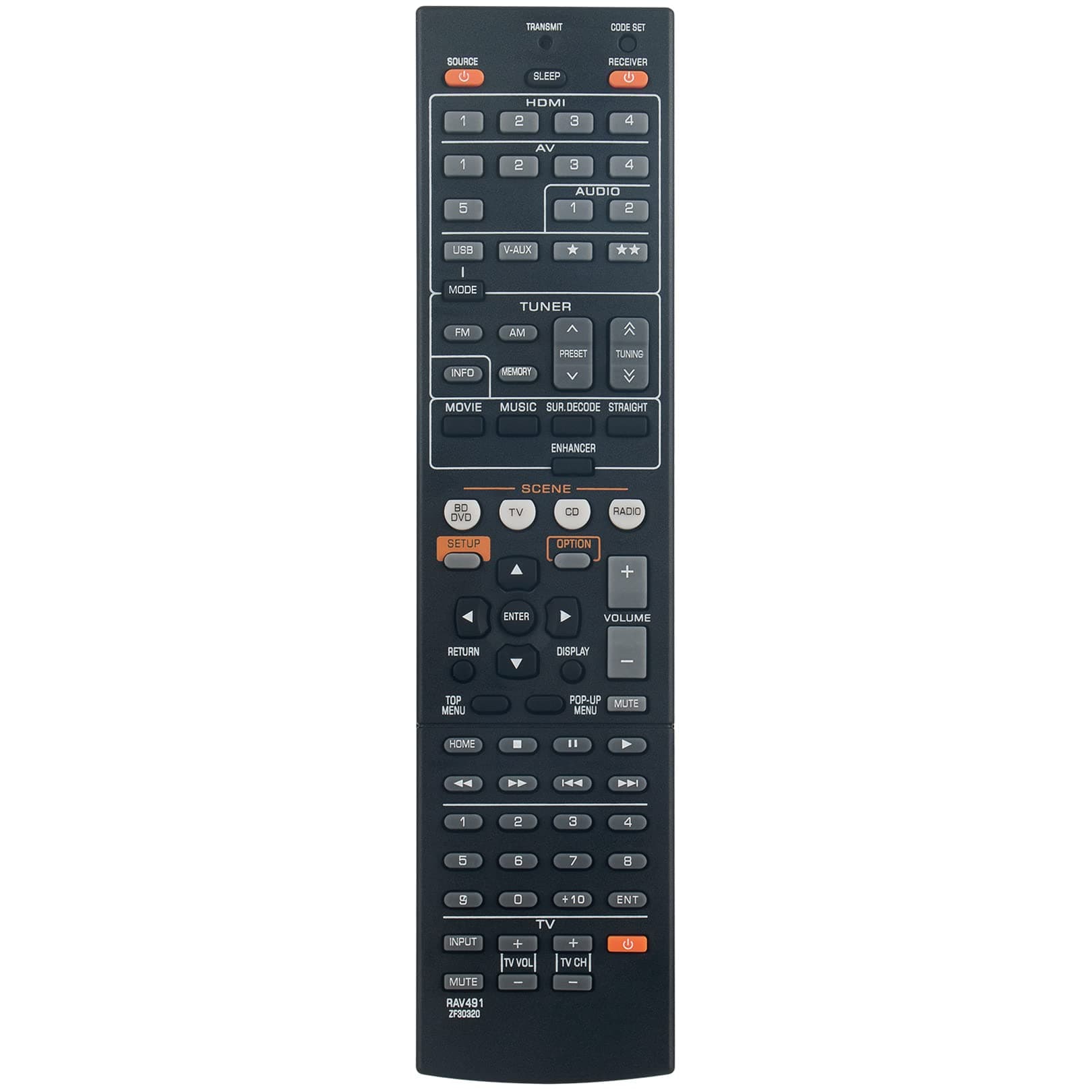 RAV491 ZF30320 Replace Remote Control Suitable for Yamaha AV Receiver RX-V475 YHT-893 RX-V471 RX-V571 HTR-4064 RX-V667 HTR-4066 HT-797BL HTR-2866 HTR-3066 HTR-6063 YHT-693 RX-V467 RX-V467BL RX-V367