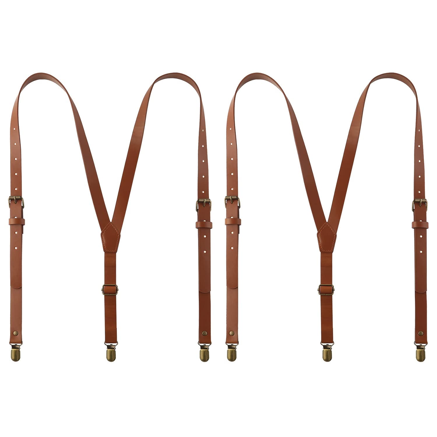 Leather Mens Suspenders Y Back Design Adjustable Belt Loop Brown Suspenders for Men Groomsmen Gifts for Wedding