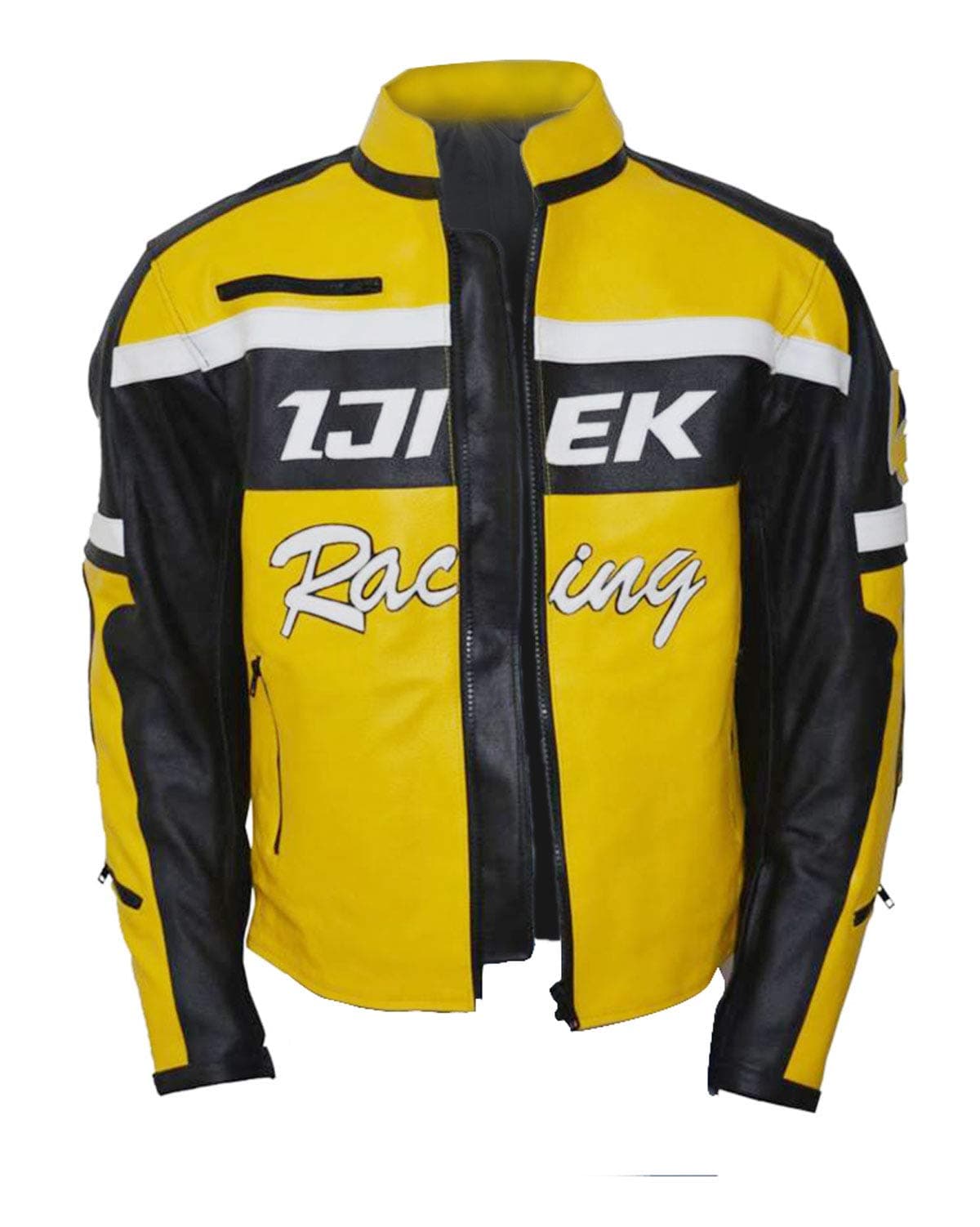 Mens Motorbike Street Racer Ijiek Biker Yellow Armoured Motorcycle Leather Jacket