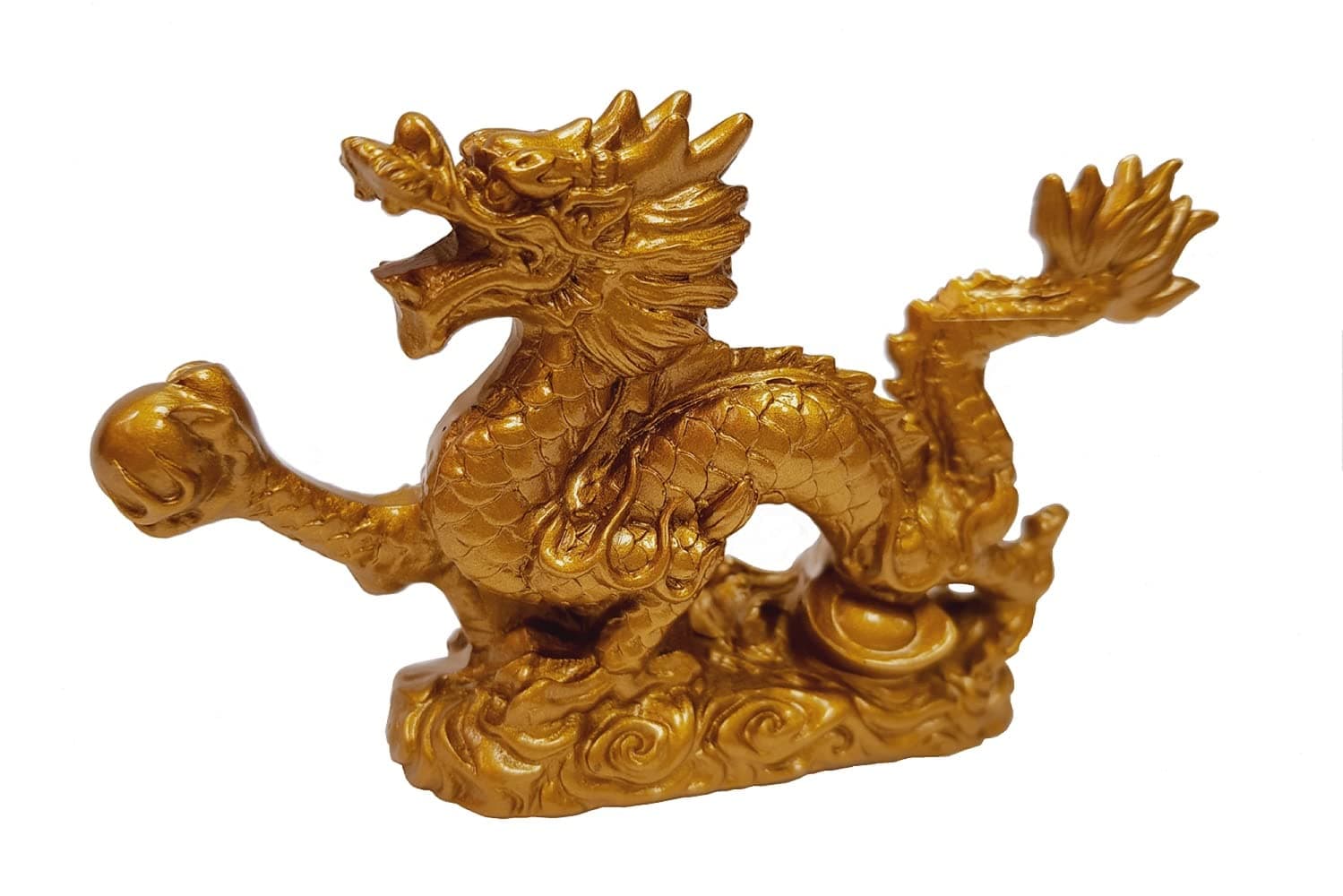 DMtse Chinese Feng Shui Dragon Lucky Golden Color Figurine Statue for Luck & Success 4 inch Long with Box