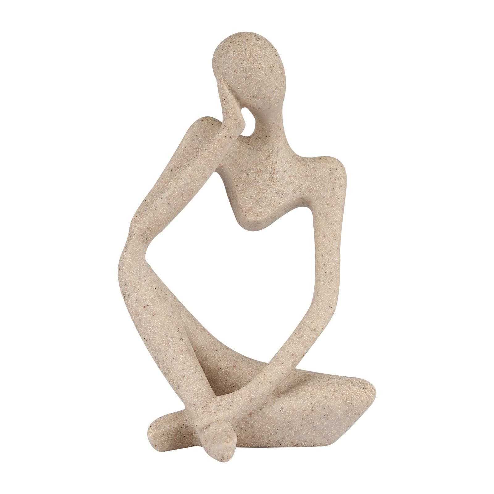 Sandstone Resin Thinker Style Abstract Sculpture Statue Collectible Figurines Home Office Bookshelf Desktop Decor (Small-Left)