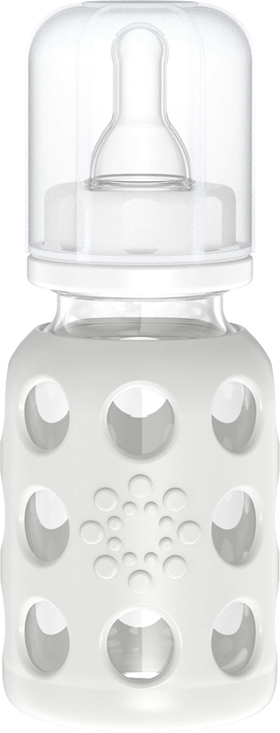 4-Ounce BPA-Free Glass Baby Bottle with Stage 1 Nipple and Protective Silicone Sleeve, Stone Gray