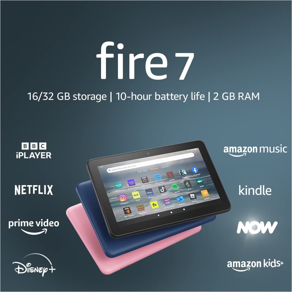 Amazon Fire 7 tablet | 7" display, 16 GB, latest model (2022 release), Black with Ads