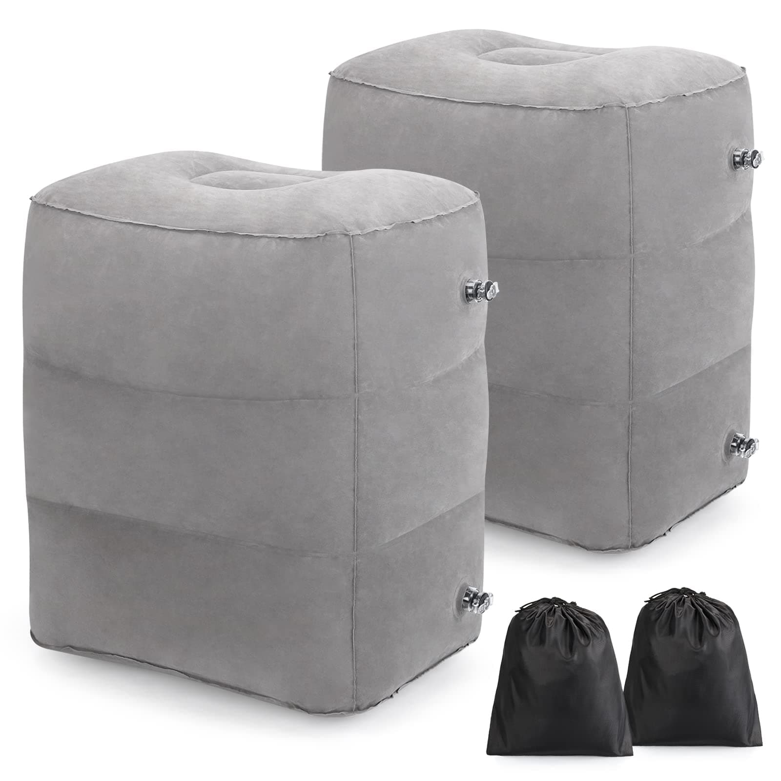 Coisum Toddler Air Plane Bed, Inflatable Foot Rest Pillow for Air Travel, Car Foot Rest Pillow, Adjustable Height Foot Rest Pillow for Car, Train, Home, Office(Light Grey, 2 Pack)