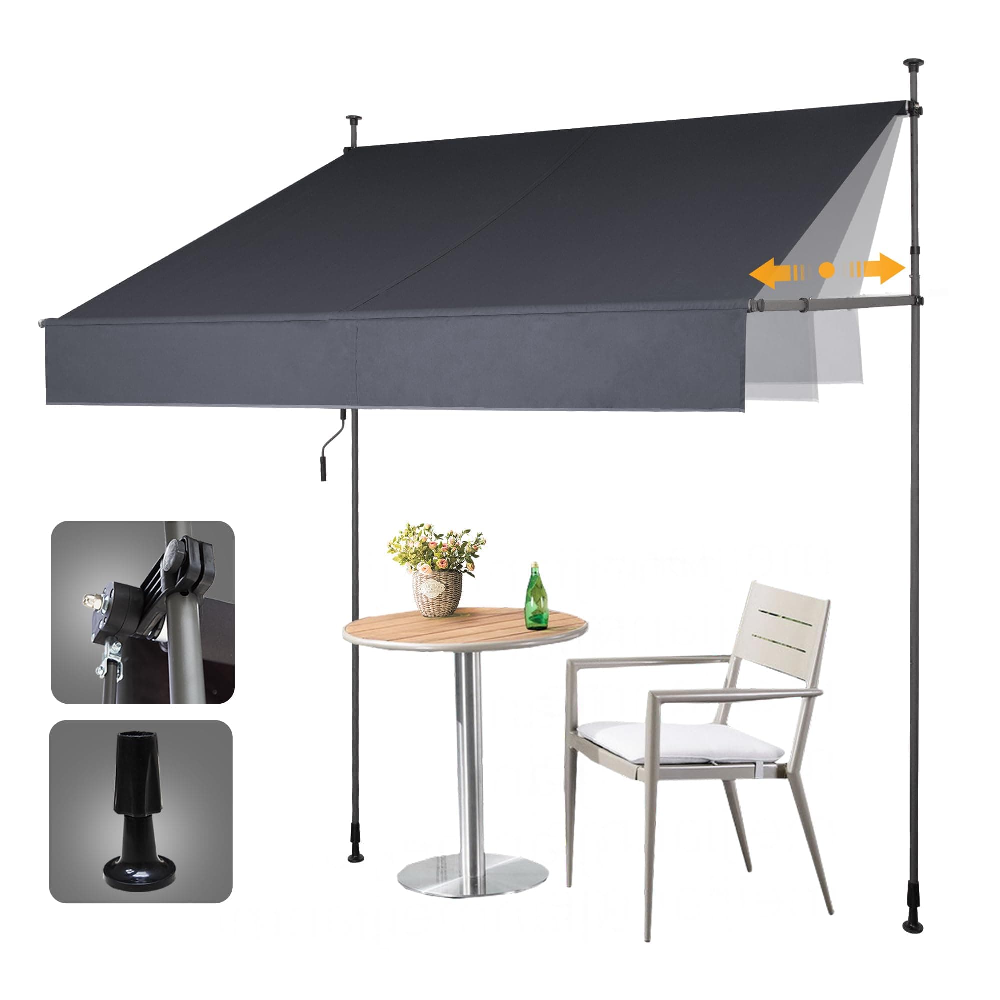 HOMEDEMO Manual Retractable Awning 118" W x 118" H,Side Bar 47-59in Patio Awning Retractable Outdoor Sunshade Shelter Height Adjustable Sunsetter Retractable Awning UV Protection for Backyard Garden