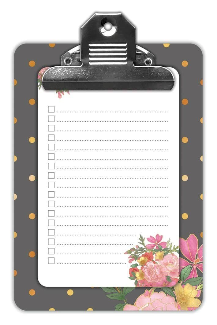 Quire Clipboard with Notepad - Polka Dot & Pink Flowers Design - 100 Pages - Size 120mm x 170mm