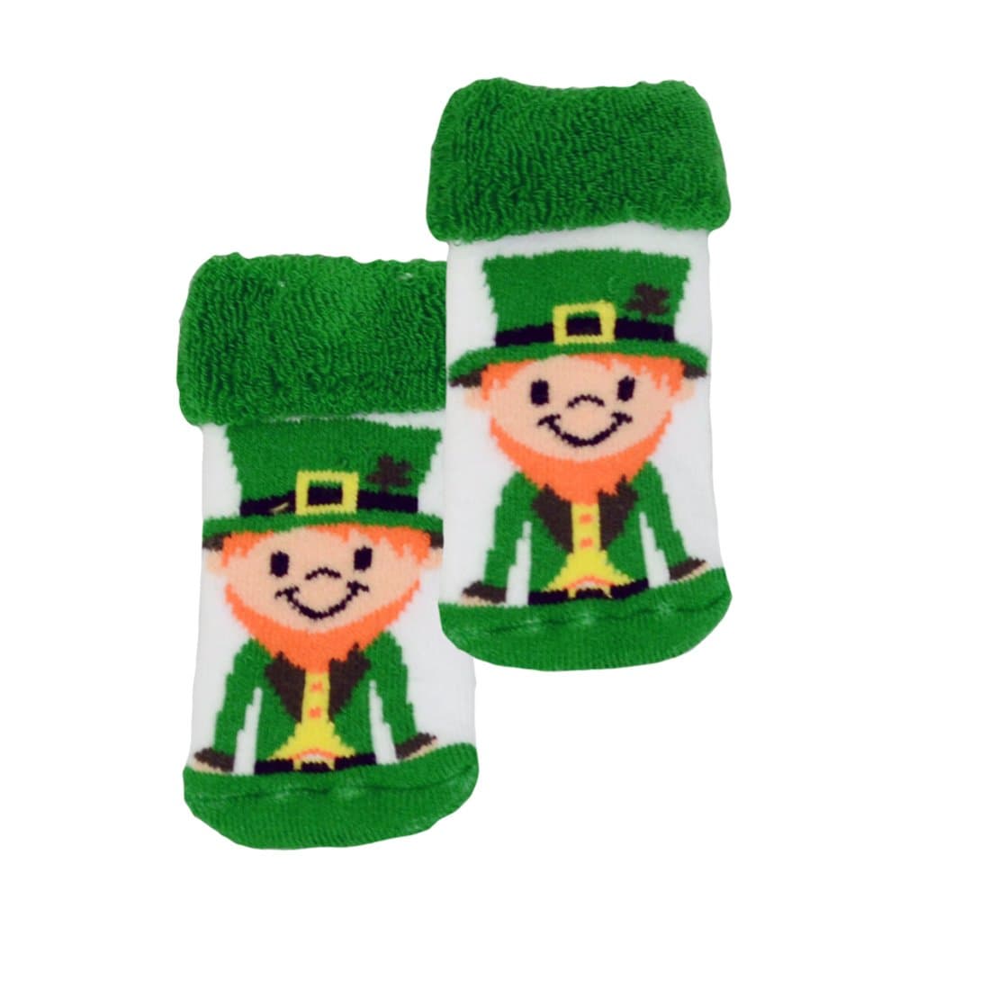 Carrolls Irish GiftsTraditional Craft White Newborn Bootie Socks With Leprechaun Print, Green, One Size