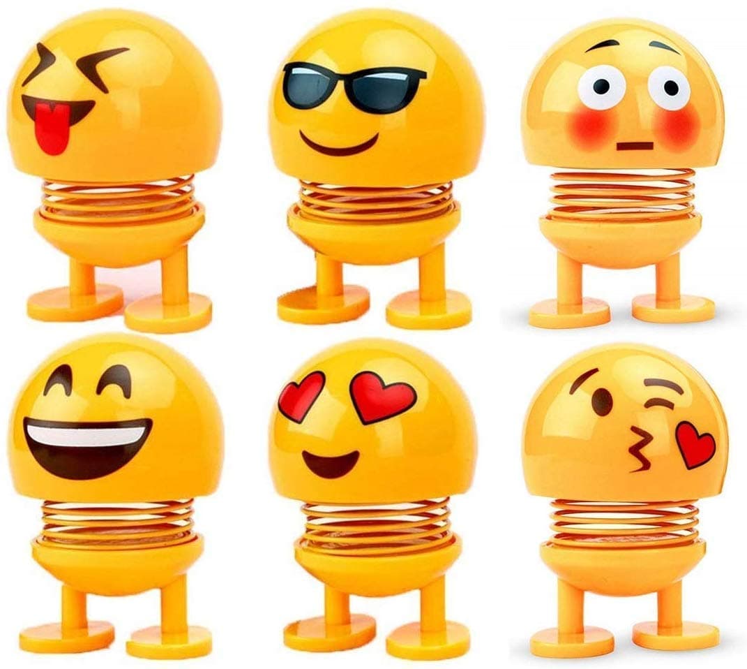 DISHANKART Smiley Spring Doll, Cute Emoji Bobble Head Emoticon Figure Funny Smiley Face Springs Car Decoration for Car Interior Dashboard Expression (Pack of 6 PCS)