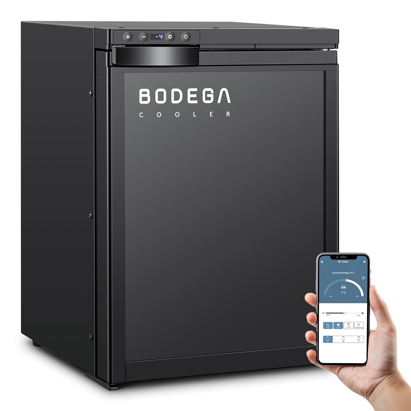 BODEGACOOLER 12 Volt RV Refrigerator, 35.4L(1.25Cu.ft) RV Fridge with Freezer, APP Control Car Refrigerator, (-4℉-46℉) Travel Compressor Cooler 12/24V DC for Boat, Yacht, Caravan, Truck, Camping