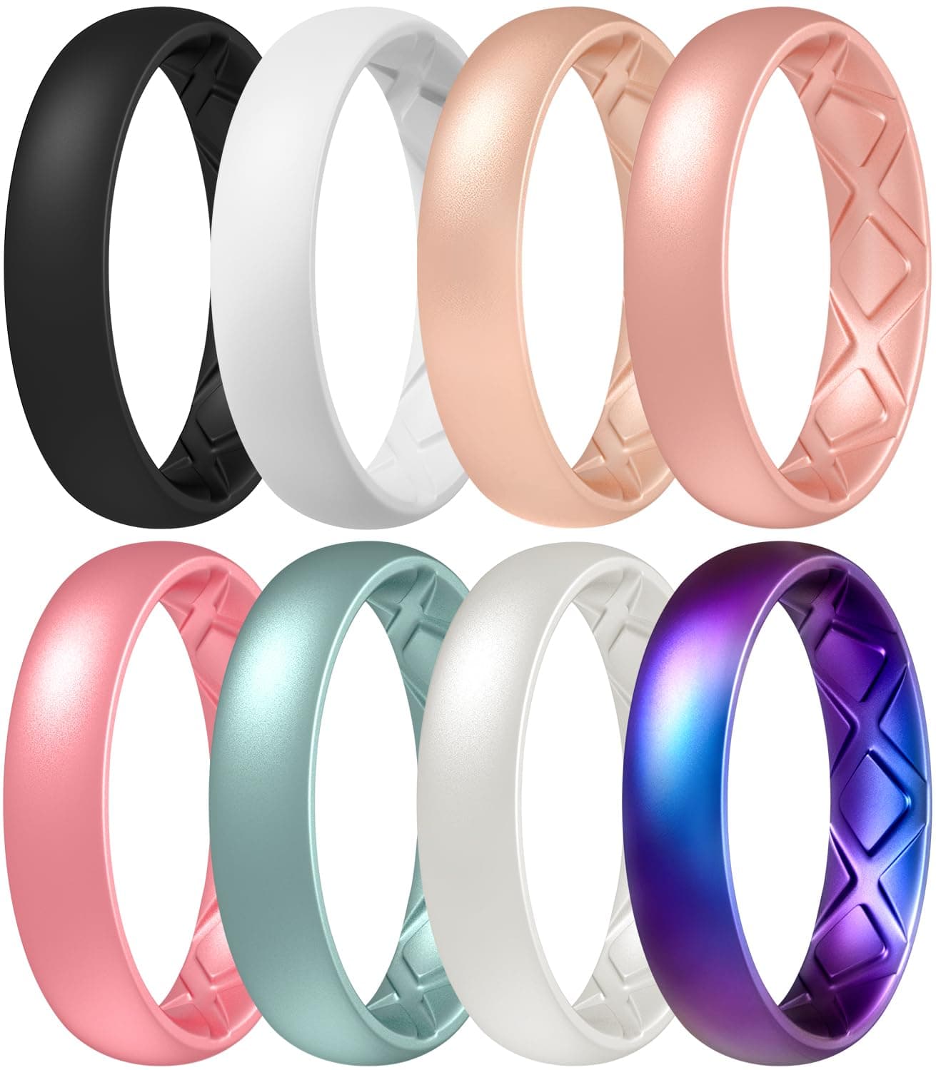 Silicone Wedding Ring for Women, Inner Arc Ergonomic Breathable Design with 2 Colors, Women's Silicone Wedding Band