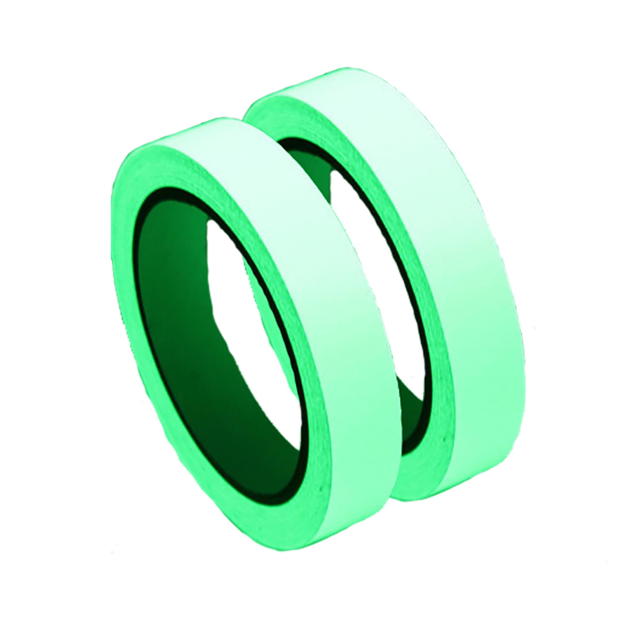 ALMEKAQUZ Luminous Glow in Dark Tape, Waterproof Fluorescent Adhesive, Warning for Stairs, Decoration Wall, Stage Supplies (Green, 10m x 10mm, 2 PCS)