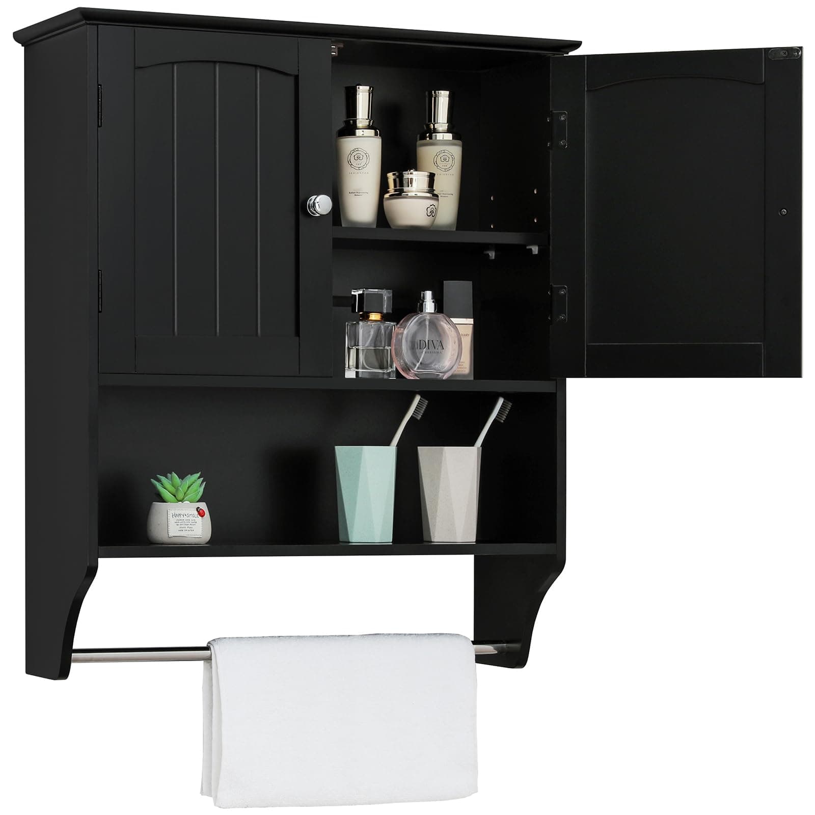 Iwell Bathroom Wall Cabinet with Adjustable Shelf & Doors, Over The Toilet Storage Cabinet, Medicine Cabinet for Bathroom, Laundry Room, Kitchen, Black