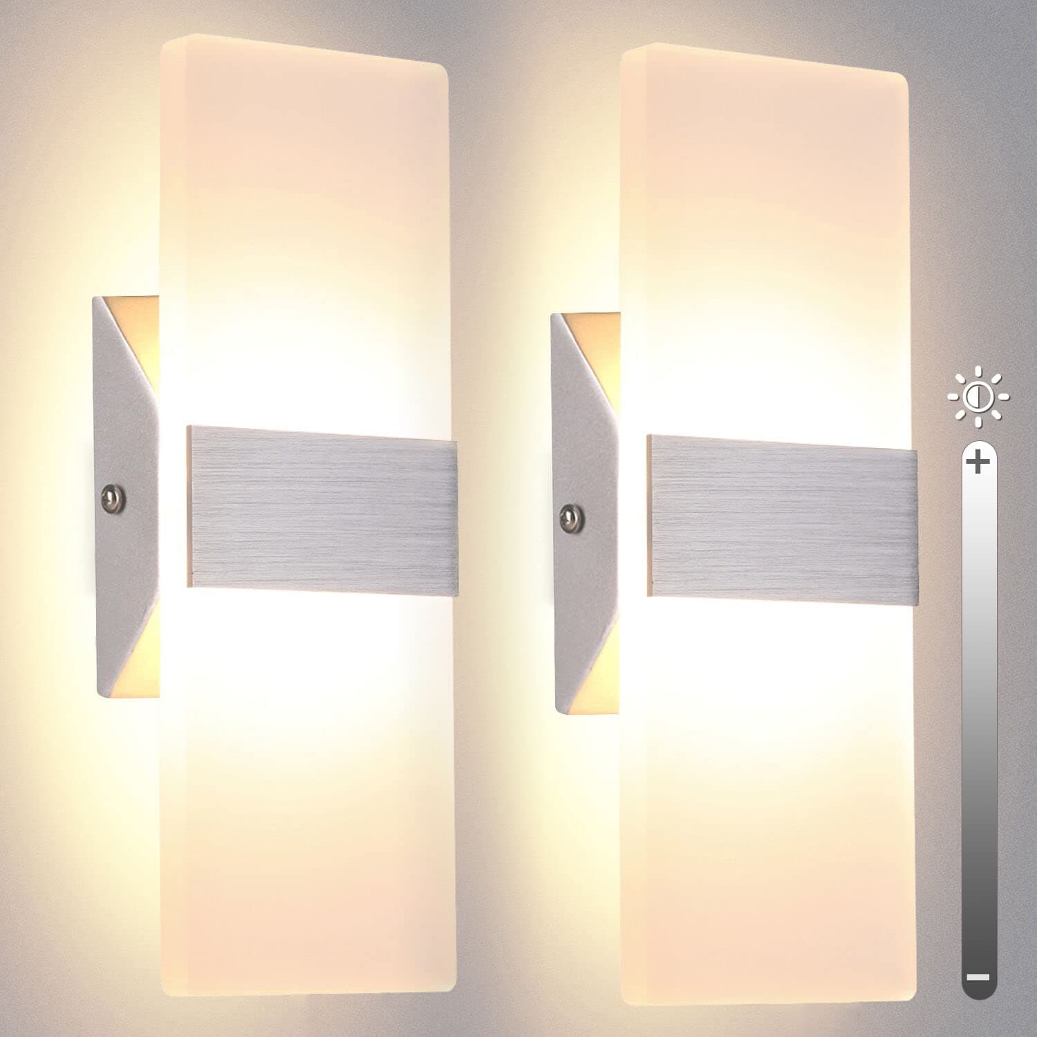 Modern Wall Sconces Set of 2, Dimmable LED Wall Sconce 12W 3000K Warm White Hardwired Wall Sconce Lighting for Bedroom, Bathroom, Living Room, Porch, Staircase, Cafe, Hotel (2 Pack)