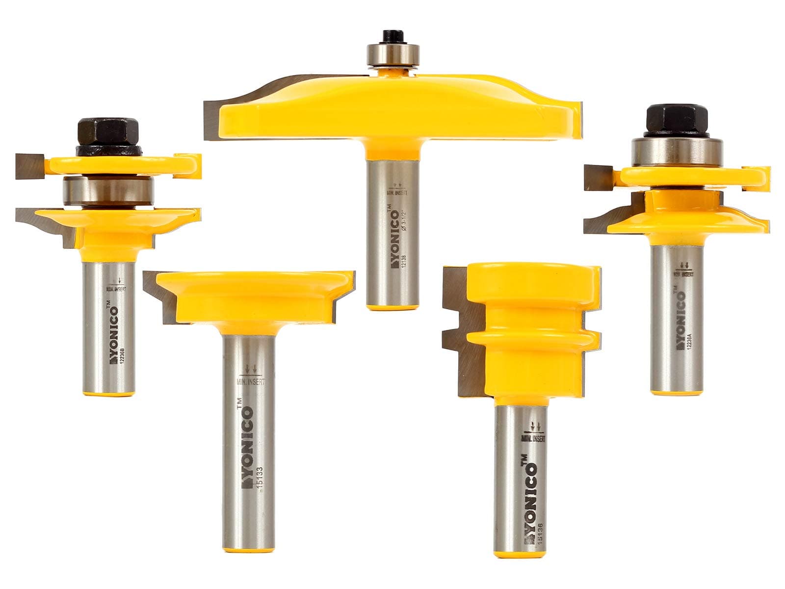Yonico 12530-5 Bit Raised Panel Cabinet Door Router Bit Set, Large Ogee with Glue Joint & Drawer Front Bits - 1/2" Shank