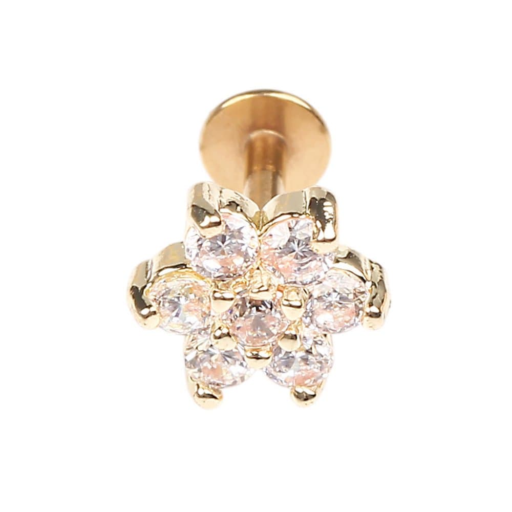 BODYA1pc / 3pcs 16G 7mm Cubic Zirconia Flower Lip Rings Labret Nose Studs Helix Round Shape Stud Earring Body Piercing Jewelry