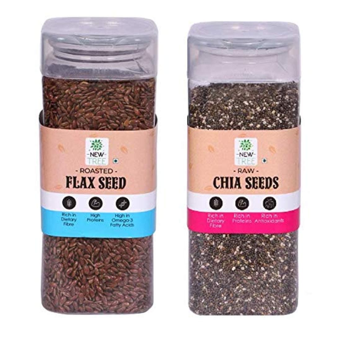 New Tree Roasted Flax Seeds 150gm || Raw Chia Seeds 200gm || Combo Pack Of 2 | Combined Weight 350gm || gluten-free Seed ||