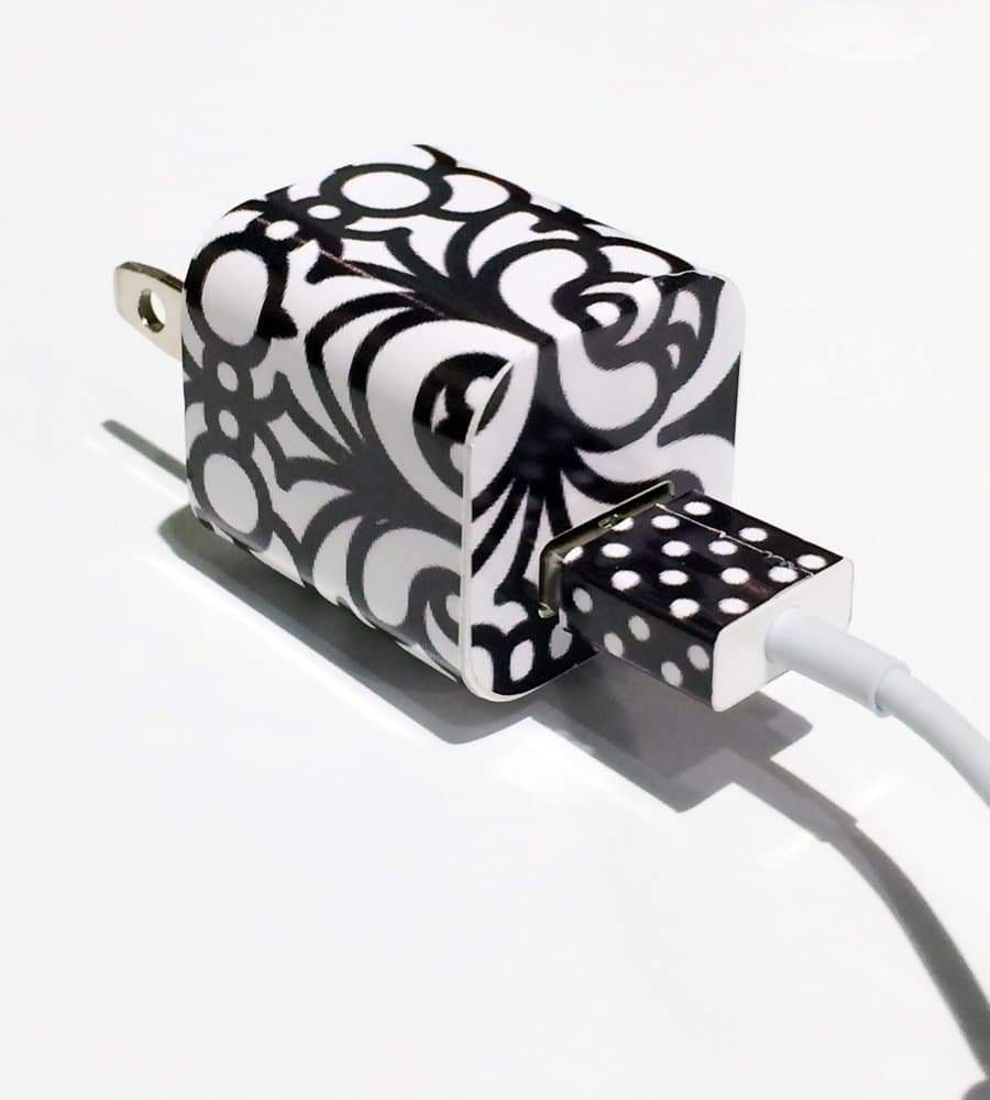 Tech Tattz Black and White Geo Print USB iPhone Charger Stickers - Animal Charger Protector Decals - Personalize Your iPhone Charger or Buy as a Gift - Black and White Geo Print