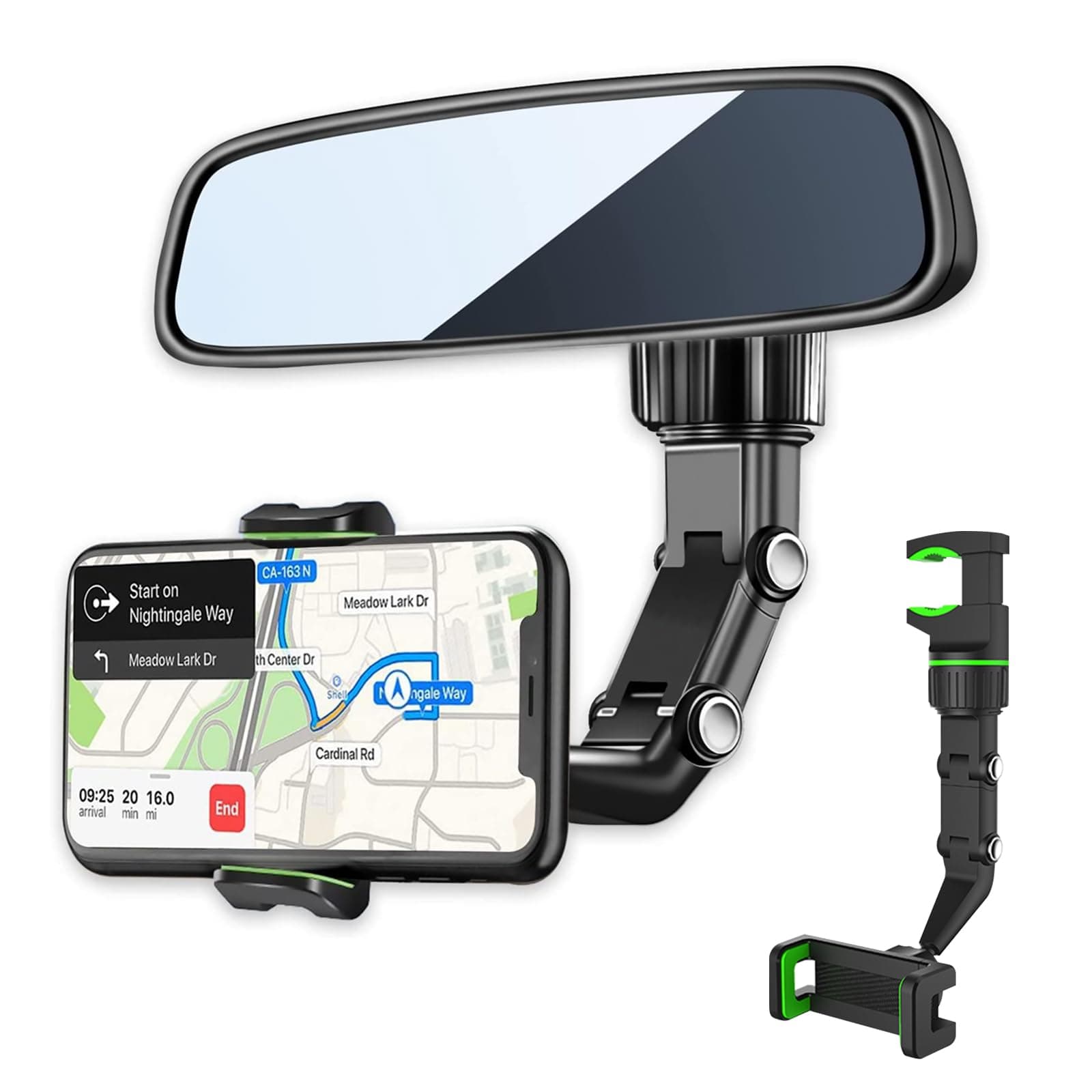 Rearview Mirror Phone Holder for Car-360° Rotatable and Retractable Car Phone Holder with Adjustable Length Upgraded Multifunctional Rearview Mirror Phone Holder for All Mobile Phones and All Car