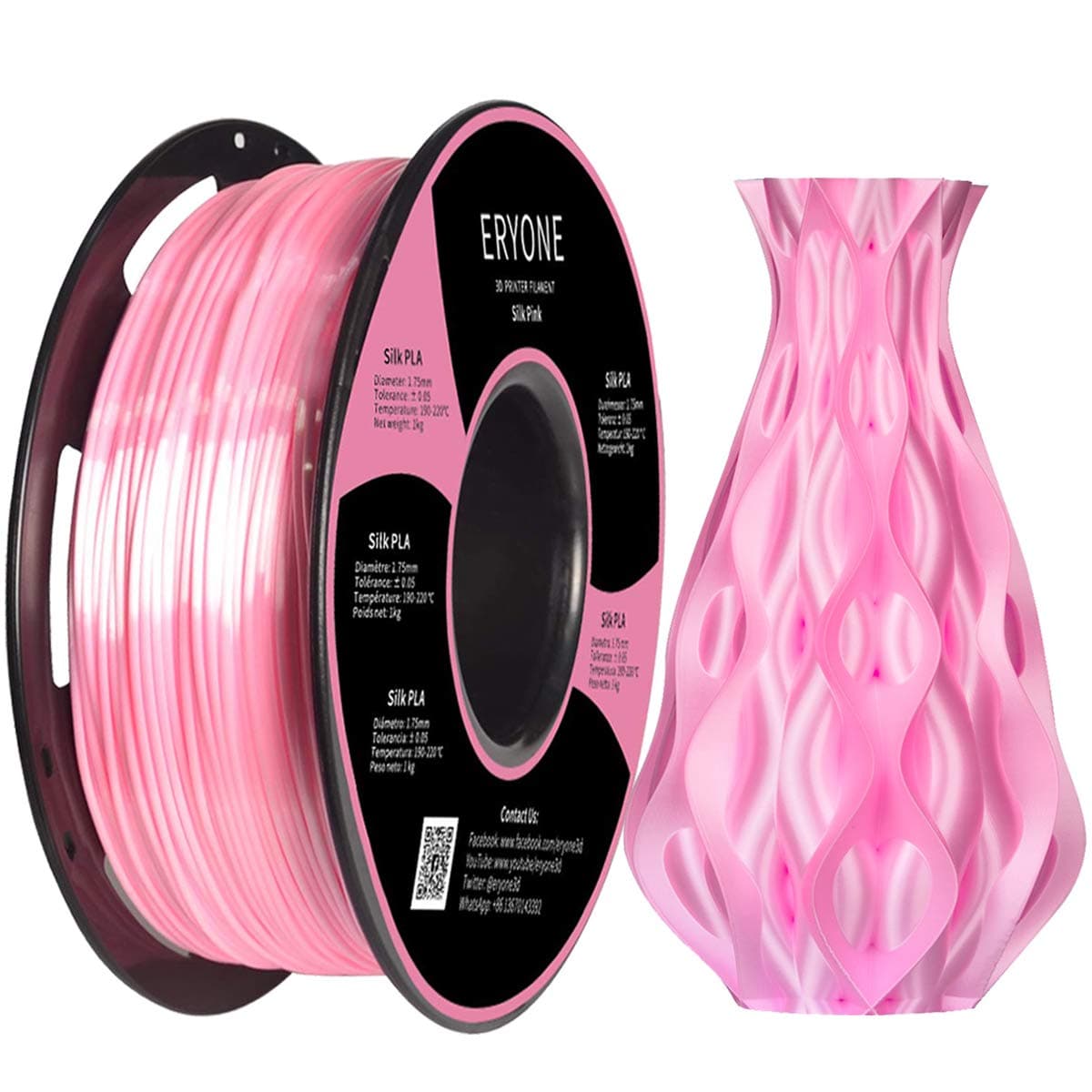 ERYONESilk PLA Filament Bundle, 1.75mm, Dimensional Accuracy +/- 0.05 mm, 1.5kg (3.3LBS) / Spool P-silk pink ERYONE